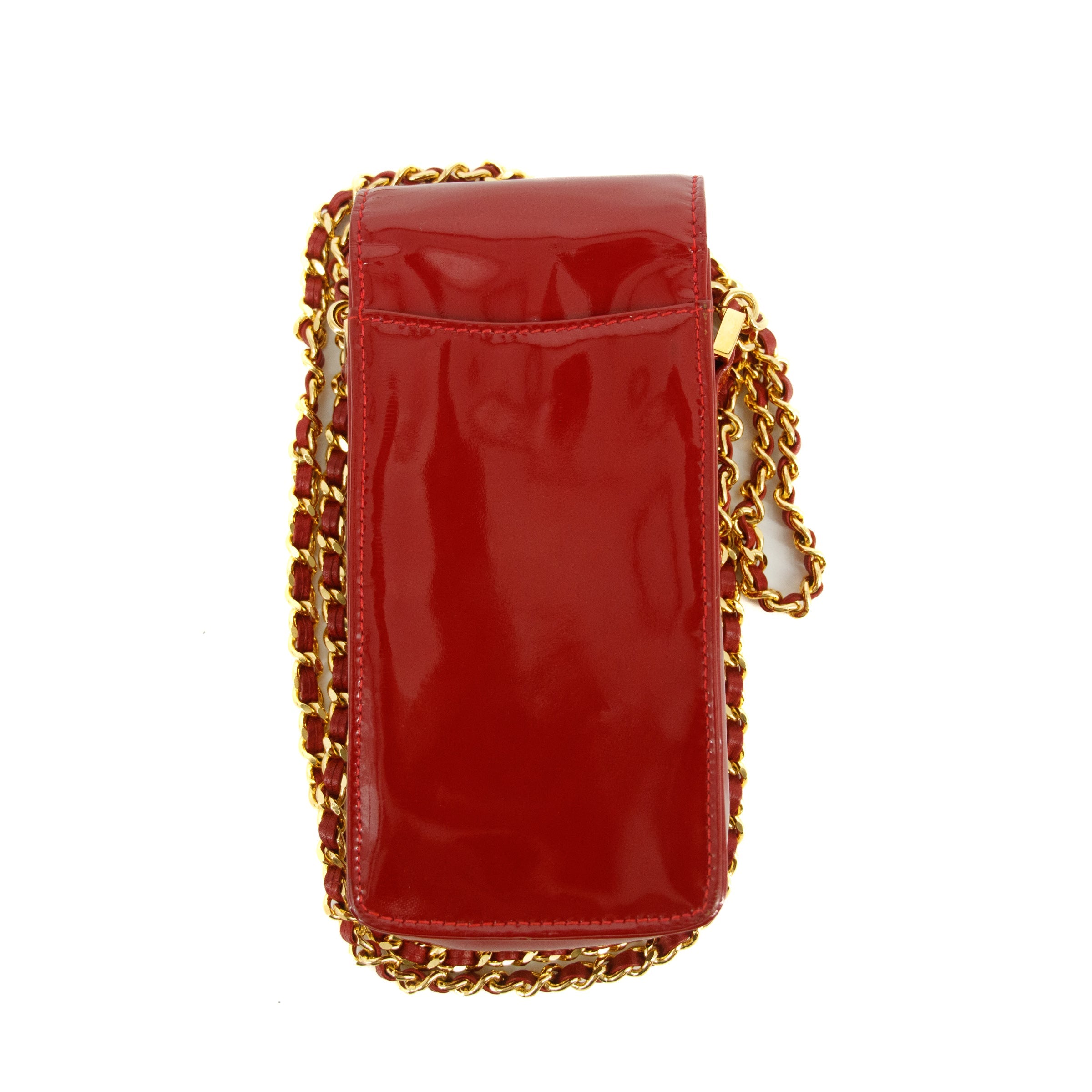 Chanel Chain Phone Case Red Patent Leather Shoulder Bag #3428