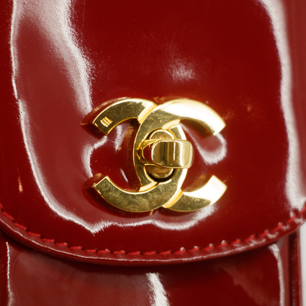 Chanel Chain Phone Case Red Patent Leather Shoulder Bag #3428