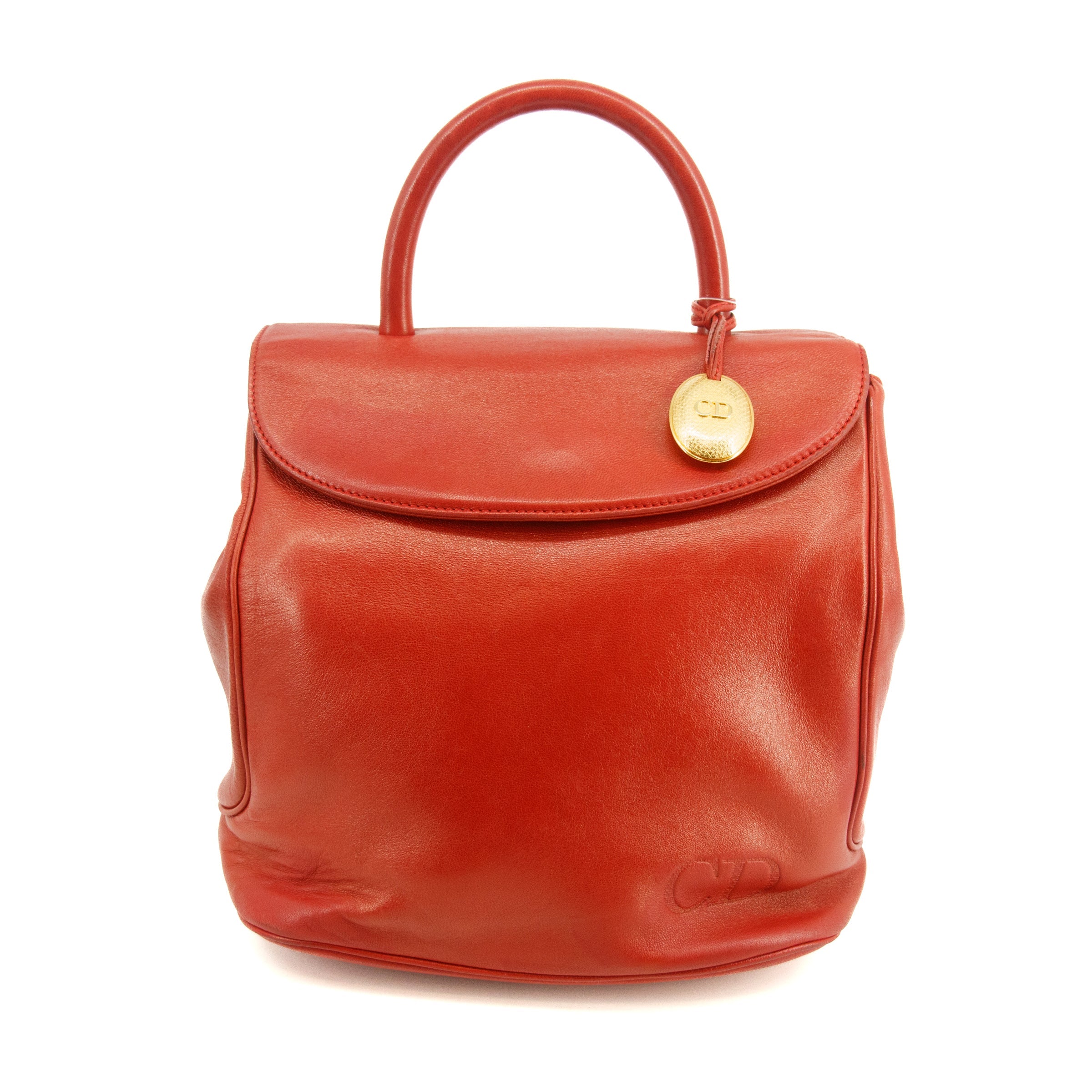 Christian Dior CD Red Leather Vintage Handbag  #3446