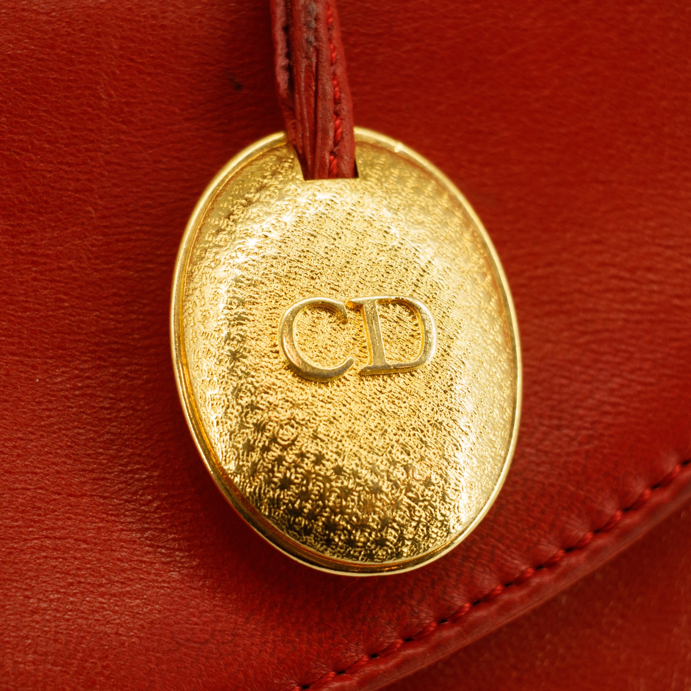 Christian Dior CD Red Leather Vintage Handbag  #3446
