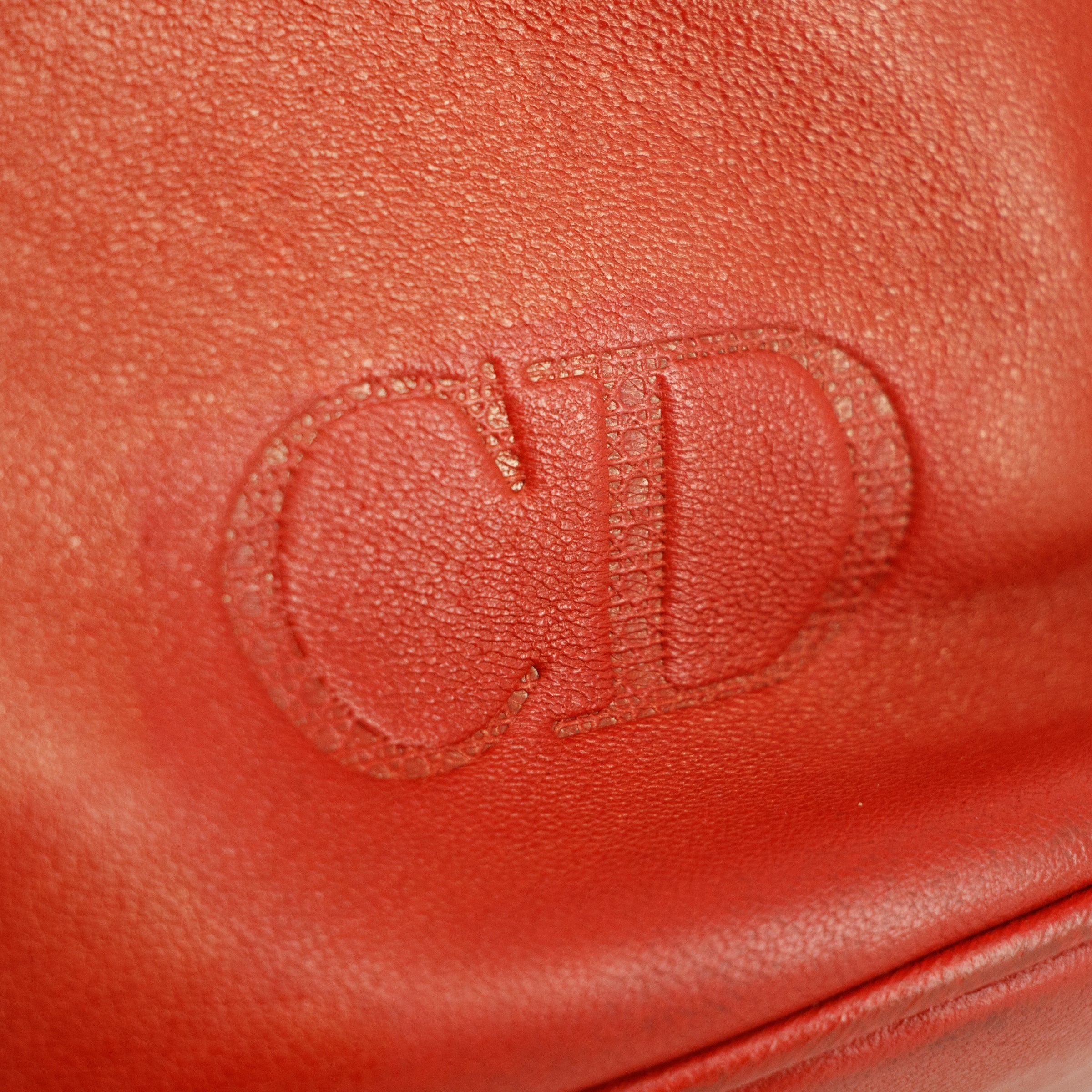 Christian Dior CD Red Leather Vintage Handbag  #3446