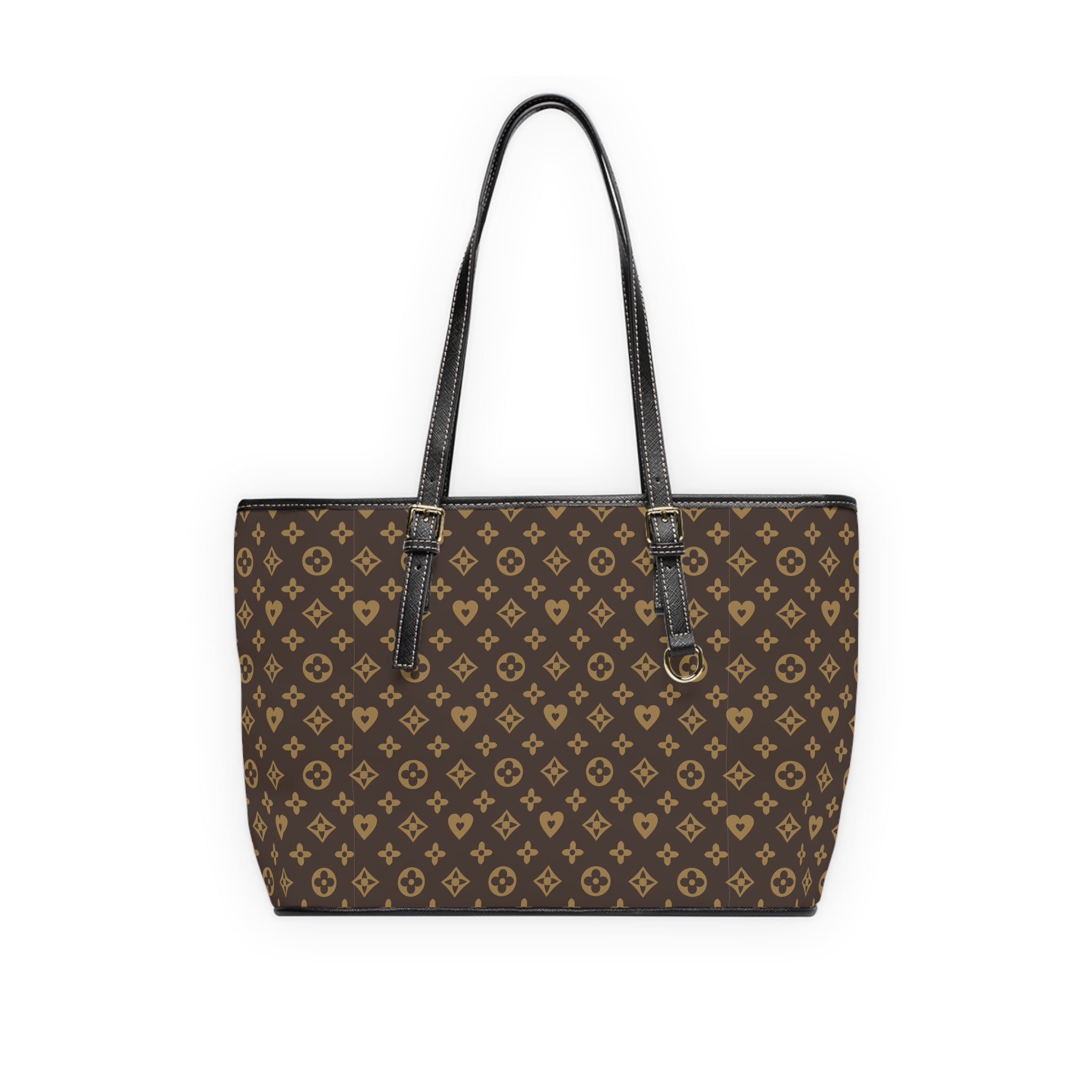 Monogram PU Leather Shoulder Bag – Classic Brown Tote