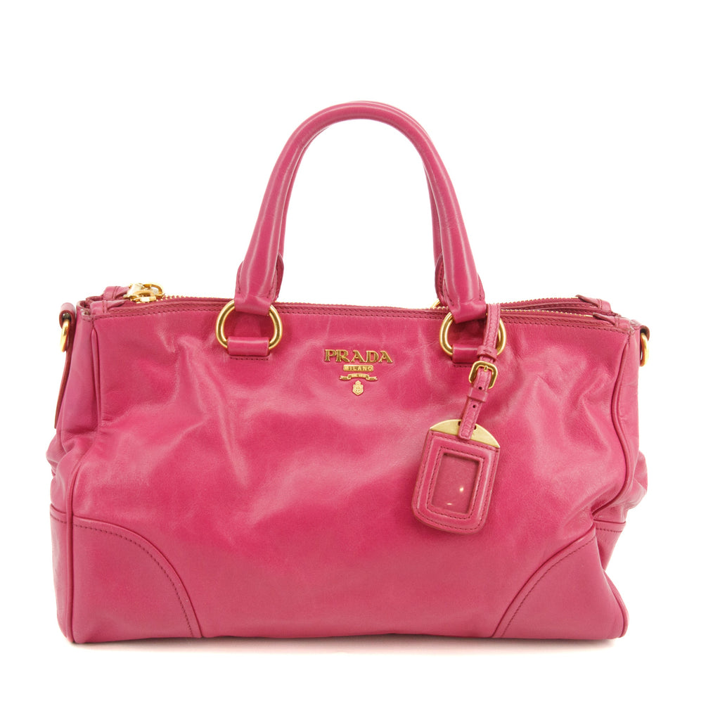 Prada Vitello Shine Pink Leather Bauletto 2Way Shoulder Bag #3543