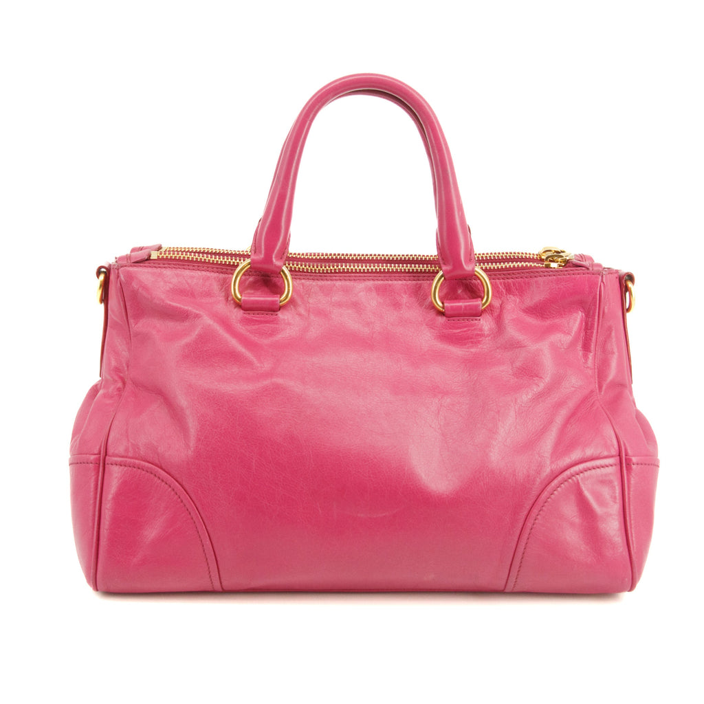 Prada Vitello Shine Pink Leather Bauletto 2Way Shoulder Bag #3543