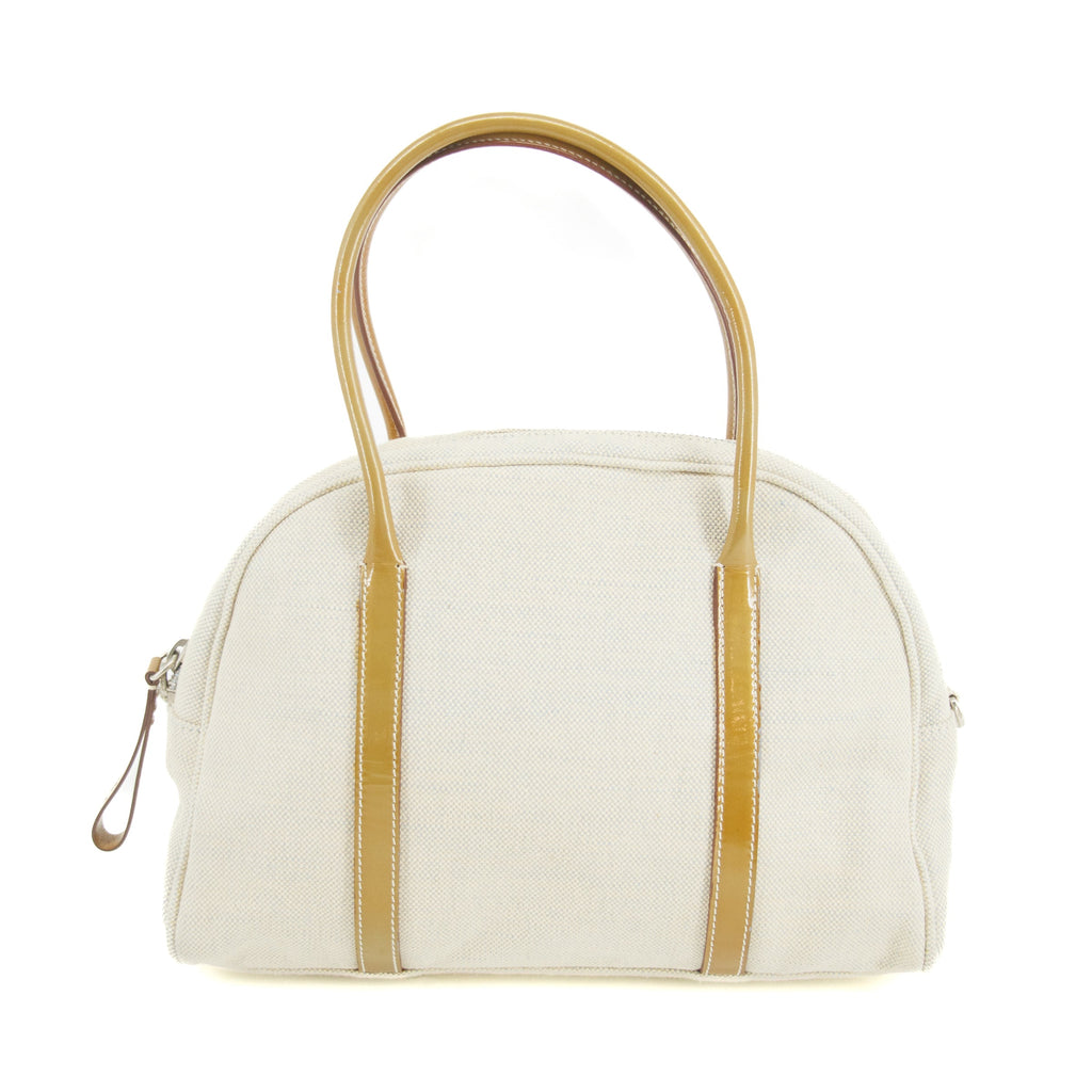 Prada Ivory Canvas x Leather Mini Boston Bag #3645