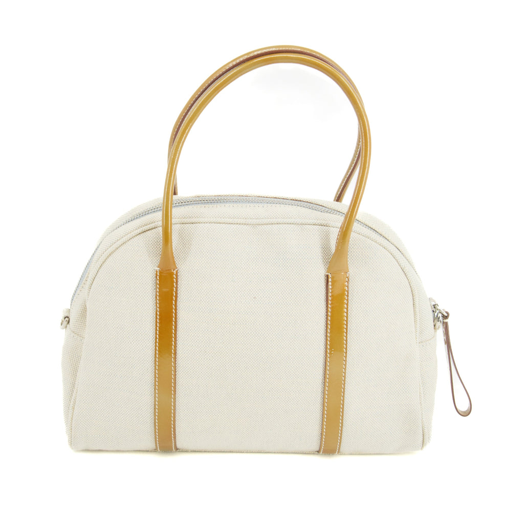 Prada Ivory Canvas x Leather Mini Boston Bag #3645