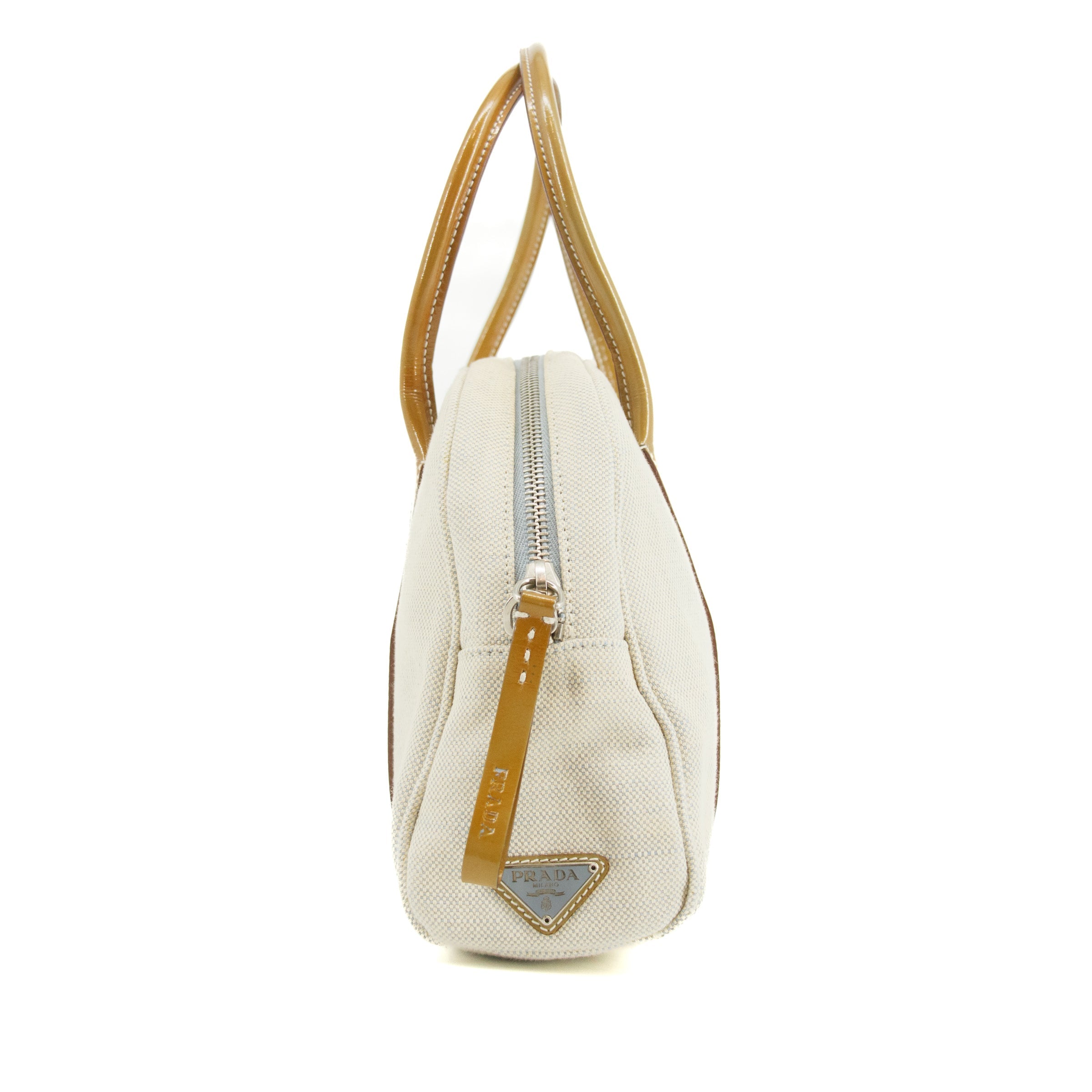 Prada Ivory Canvas x Leather Mini Boston Bag #3645