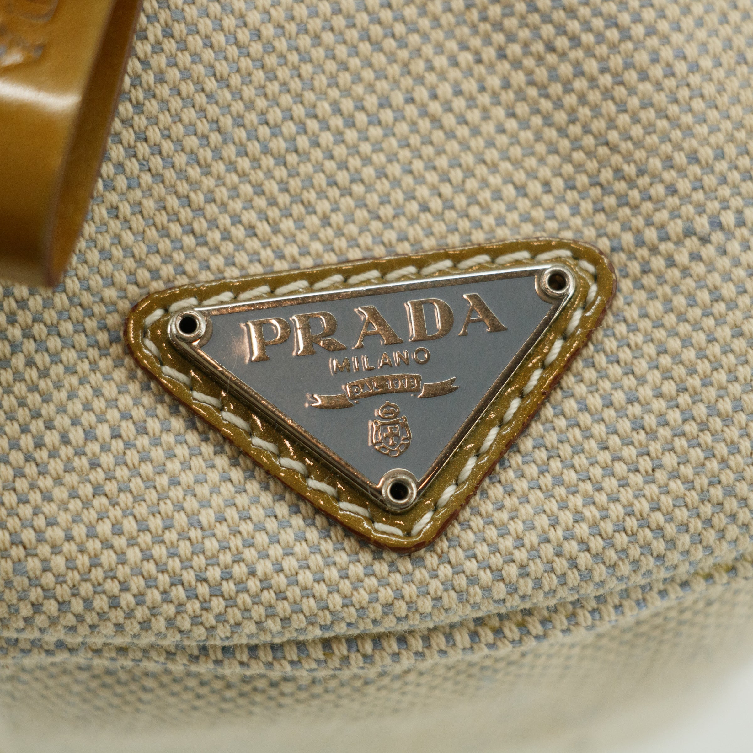 Prada Ivory Canvas x Leather Mini Boston Bag #3645