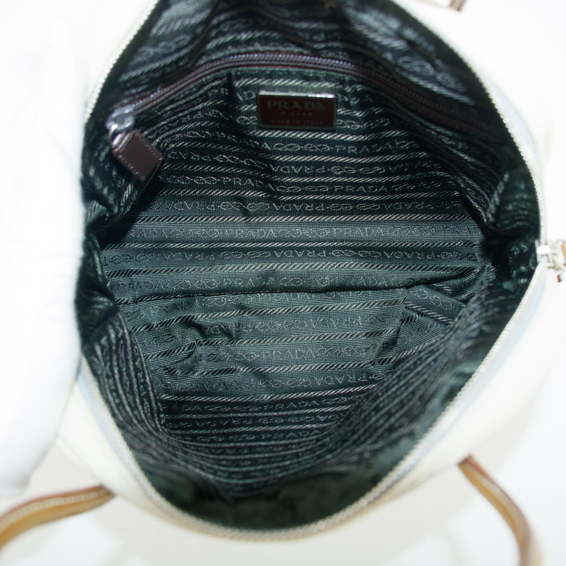 Prada Ivory Canvas x Leather Mini Boston Bag #3645