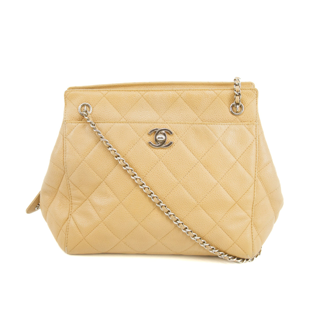 Chanel Beige Caviar Skin CC Quilted Matelasse Shoulder Bag #3761