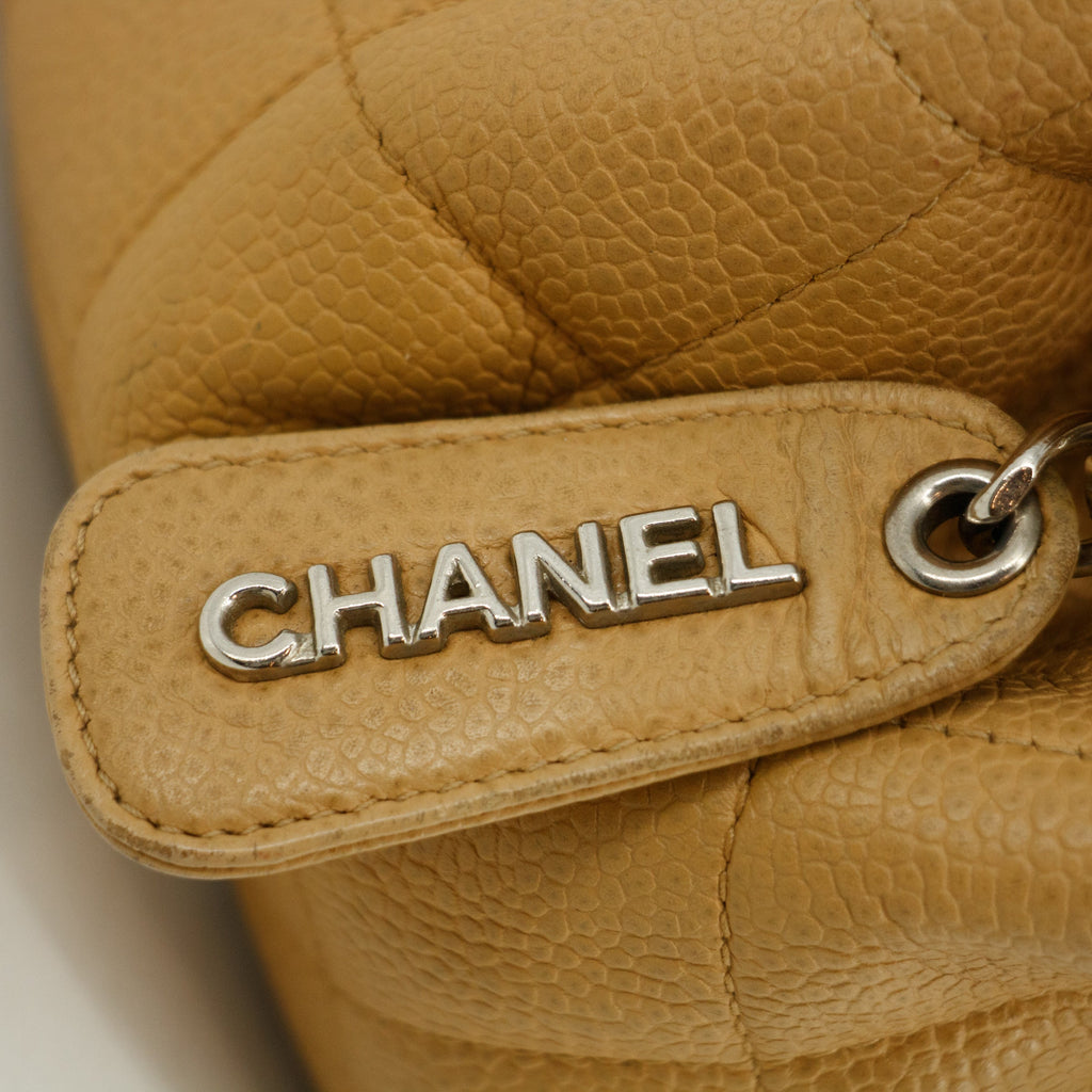 Chanel Beige Caviar Skin CC Quilted Matelasse Shoulder Bag #3761