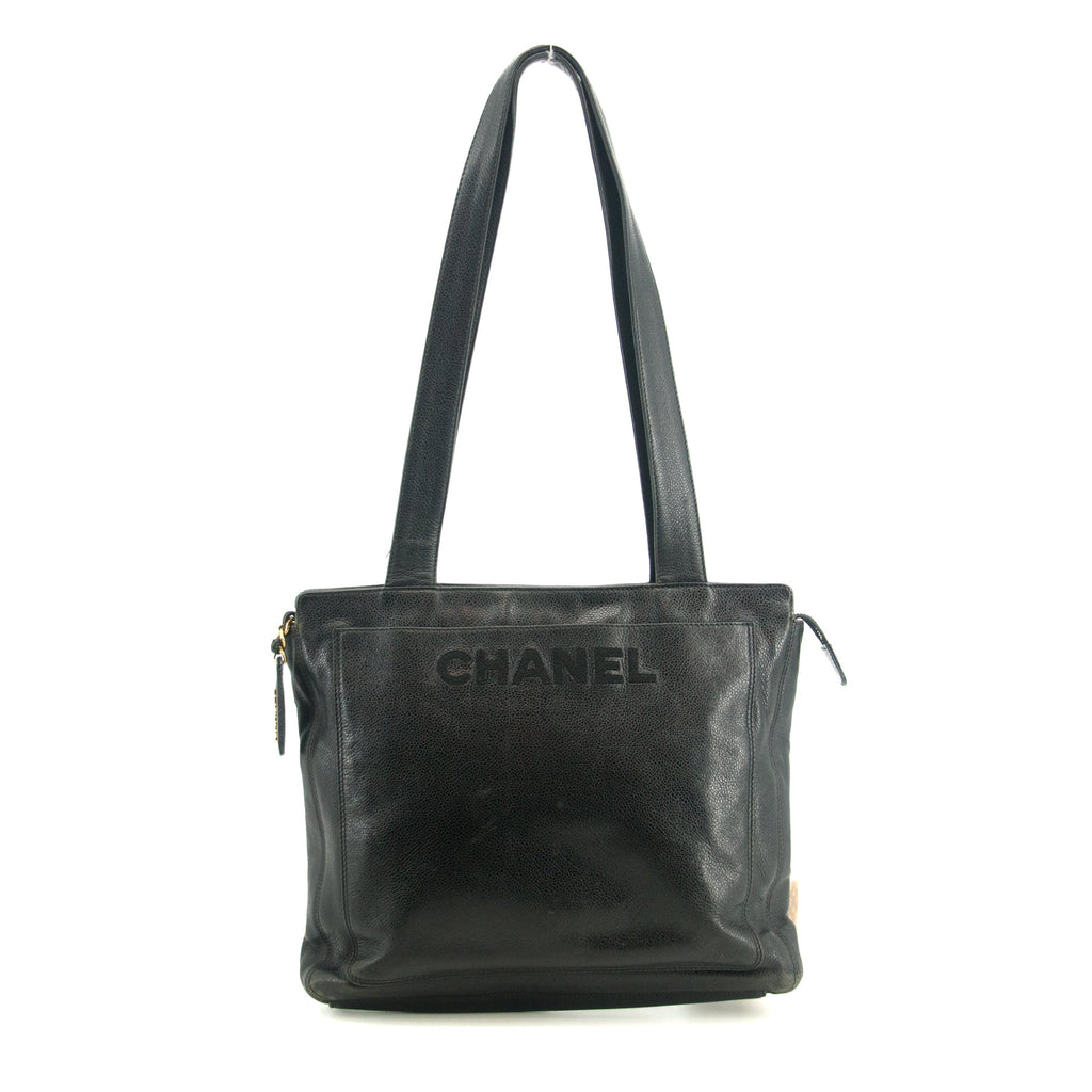 Chanel Black Caviar Skin Logo LAX Embroidered Shoulder Bag #3771