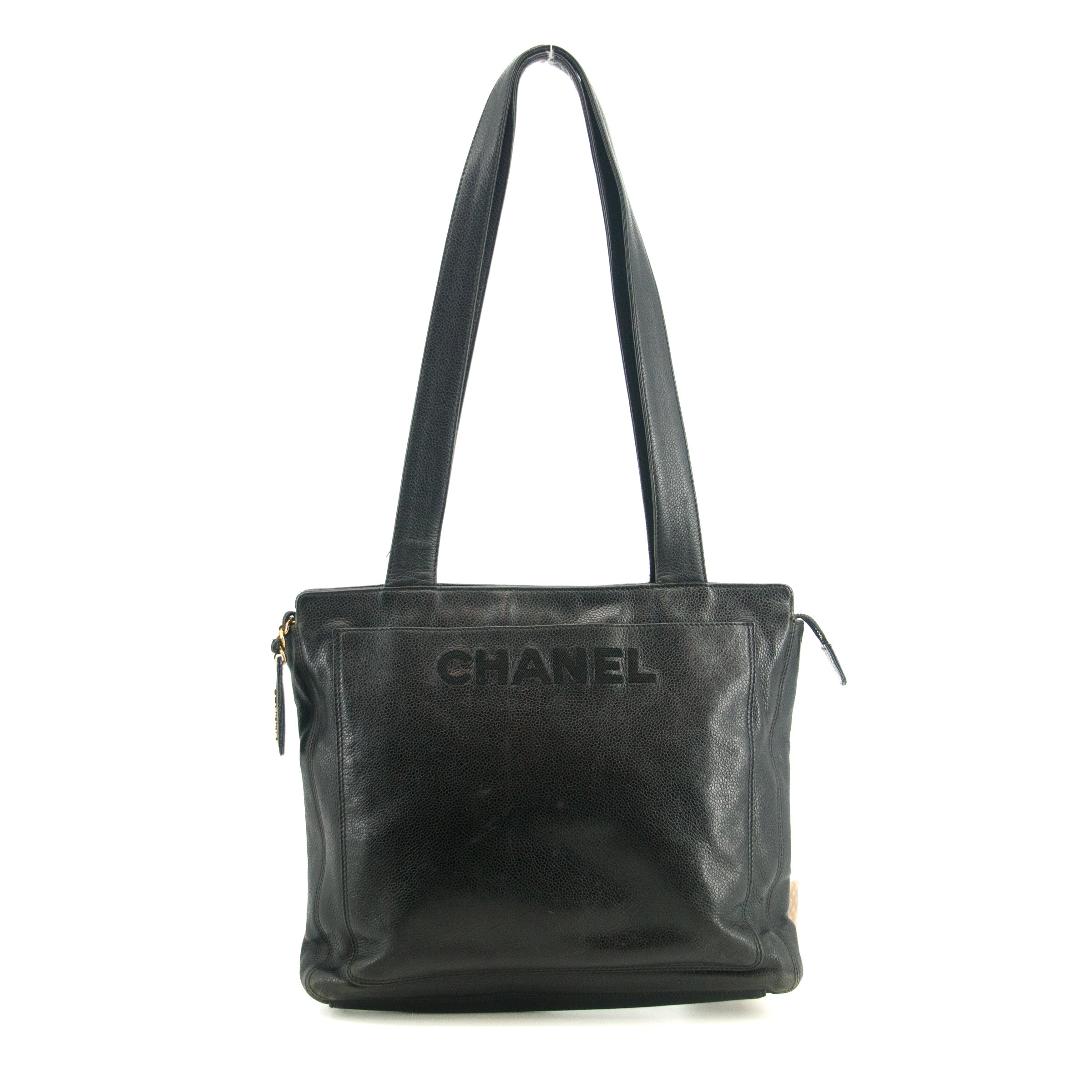Chanel Black Caviar Skin Logo LAX Embroidered Shoulder Bag #3771