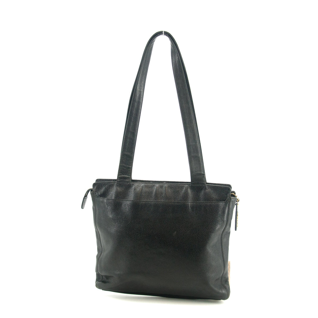 Chanel Black Caviar Skin Logo LAX Embroidered Shoulder Bag #3771