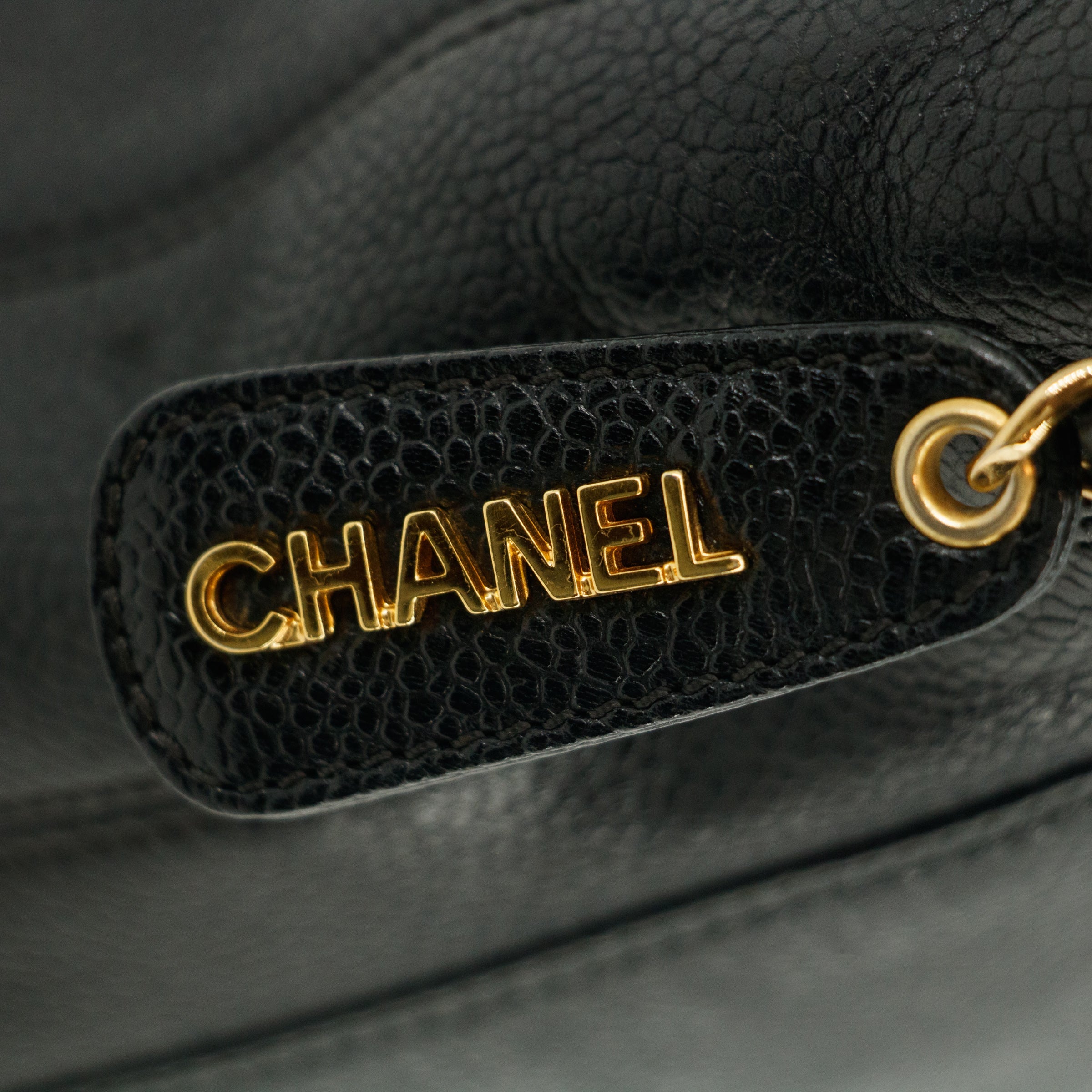Chanel Black Caviar Skin Logo LAX Embroidered Shoulder Bag #3771