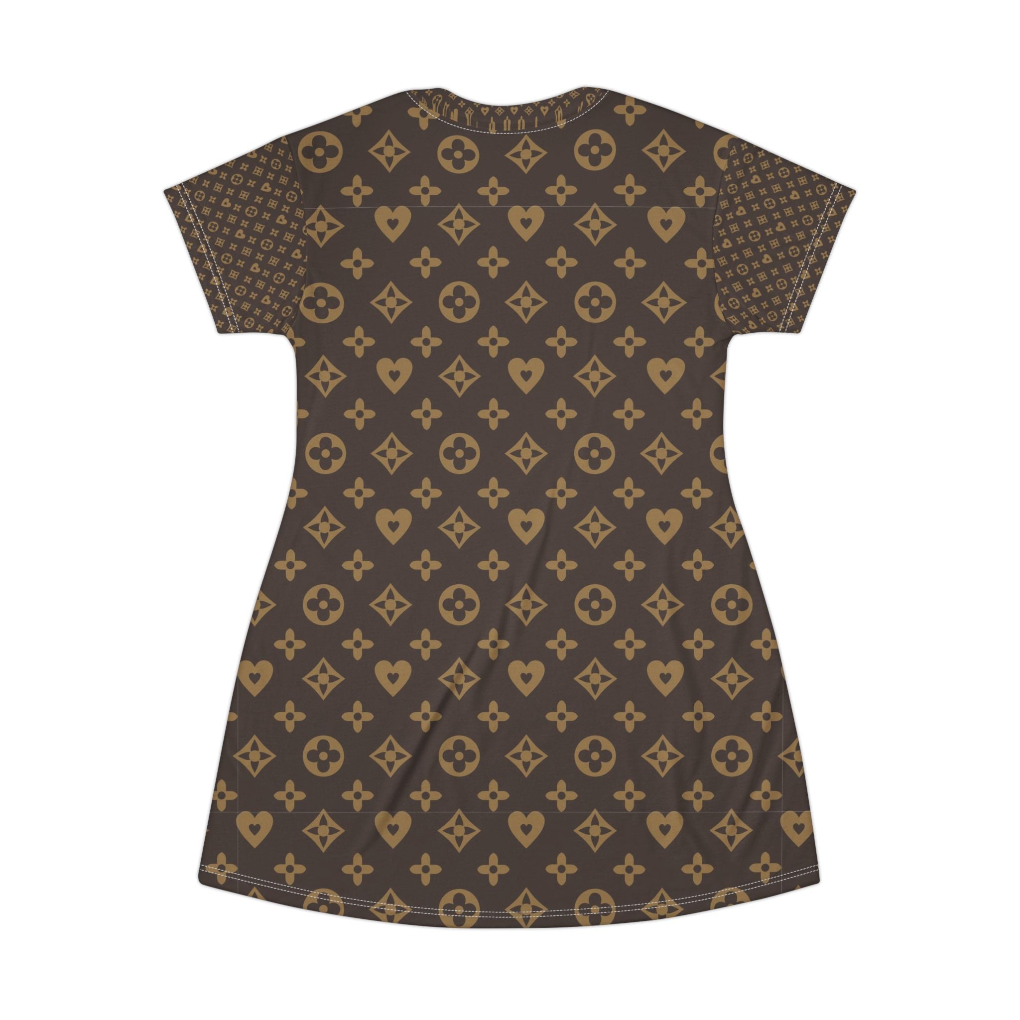 Brown Monogram T-Shirt Dress – All-Over Pattern Luxe Casual Dress