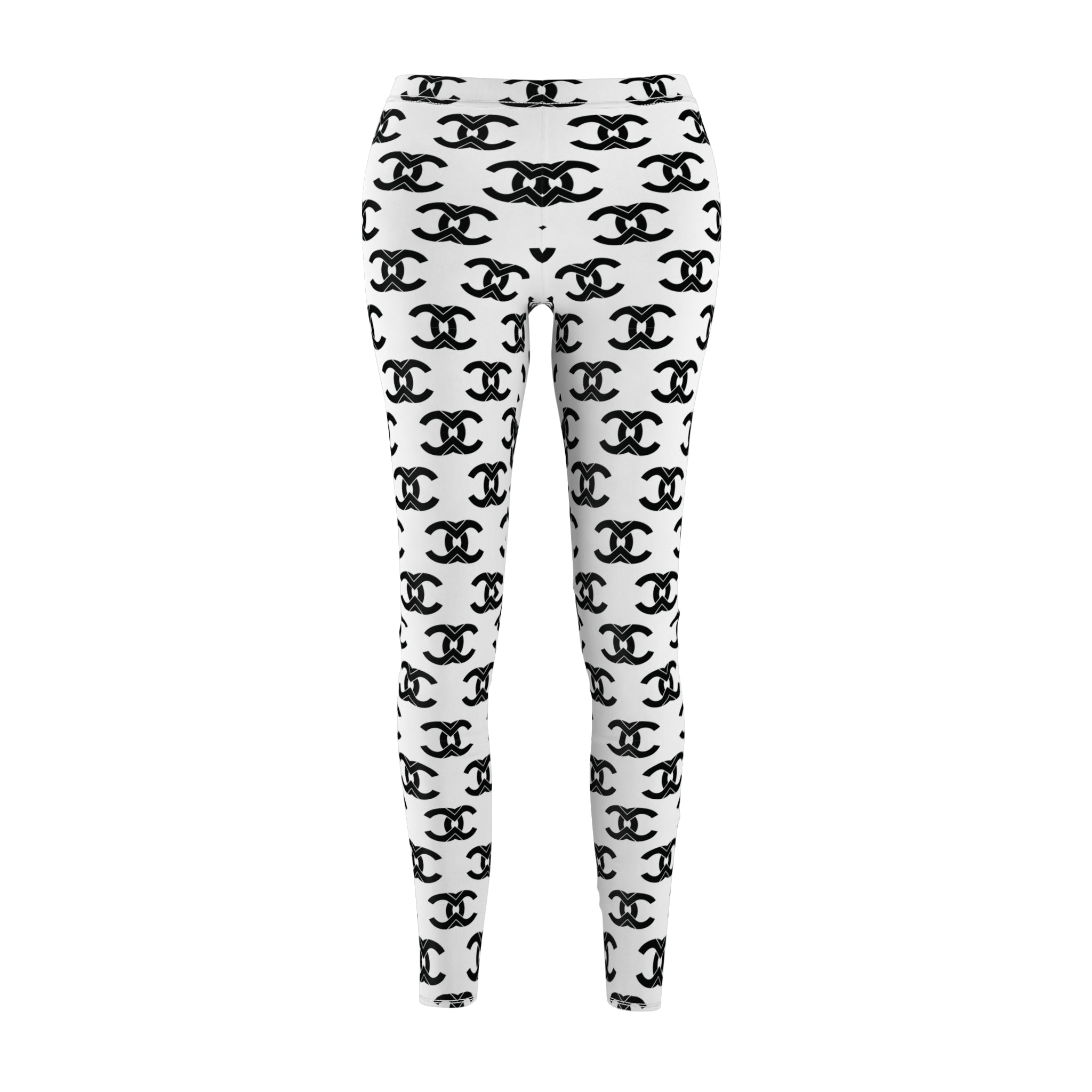 Monochrome Logo Pattern Leggings — Black & White All-Over Print