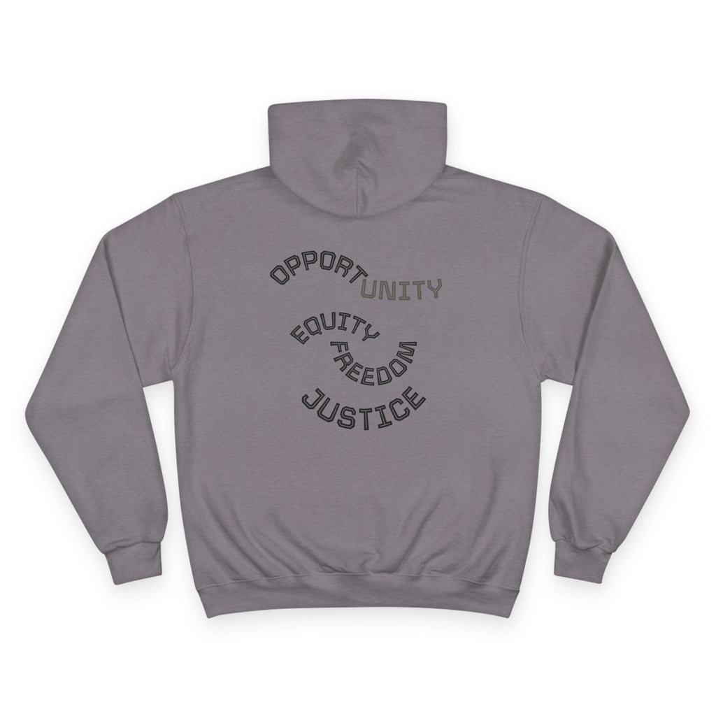 Color Power Champion Hoodie — "Opportunity Equity Freedom Justice" Pullover