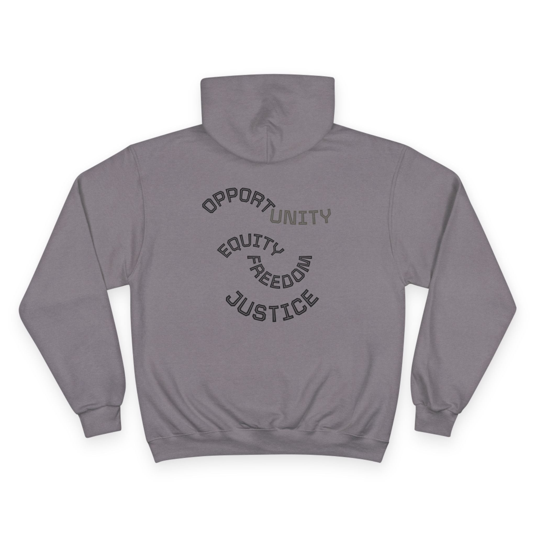 Color Power Champion Hoodie — "Opportunity Equity Freedom Justice" Pullover