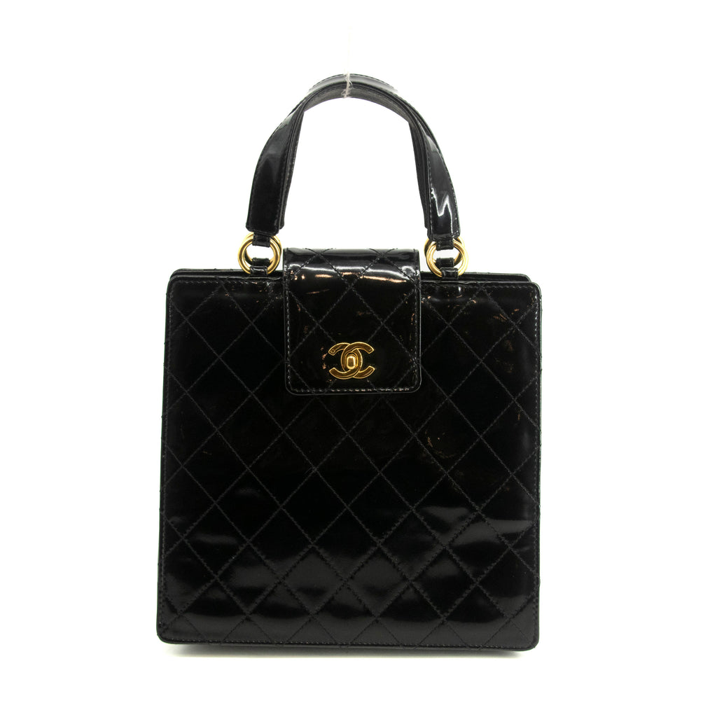 Chanel CC Cocomark Quilted Patent Handle Tote Bag #3982