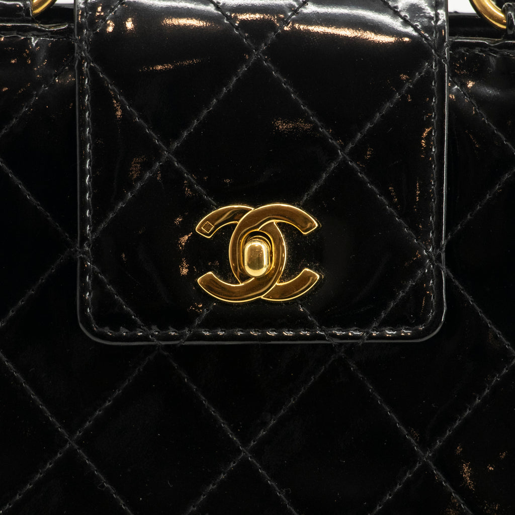 Chanel CC Cocomark Quilted Patent Handle Tote Bag #3982
