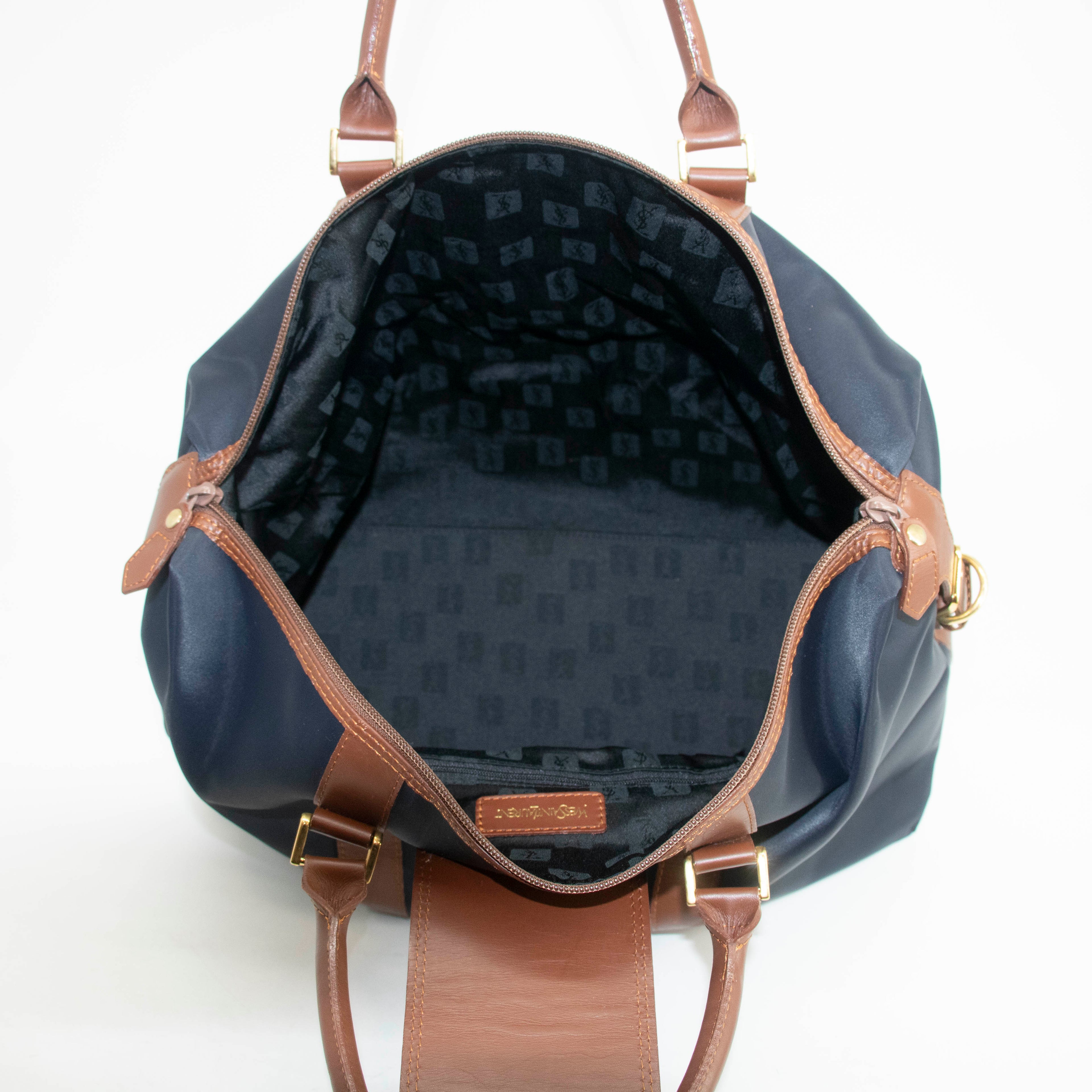 Saint Laurent YSL Nylon x Leather Blue Boston Bag #3995