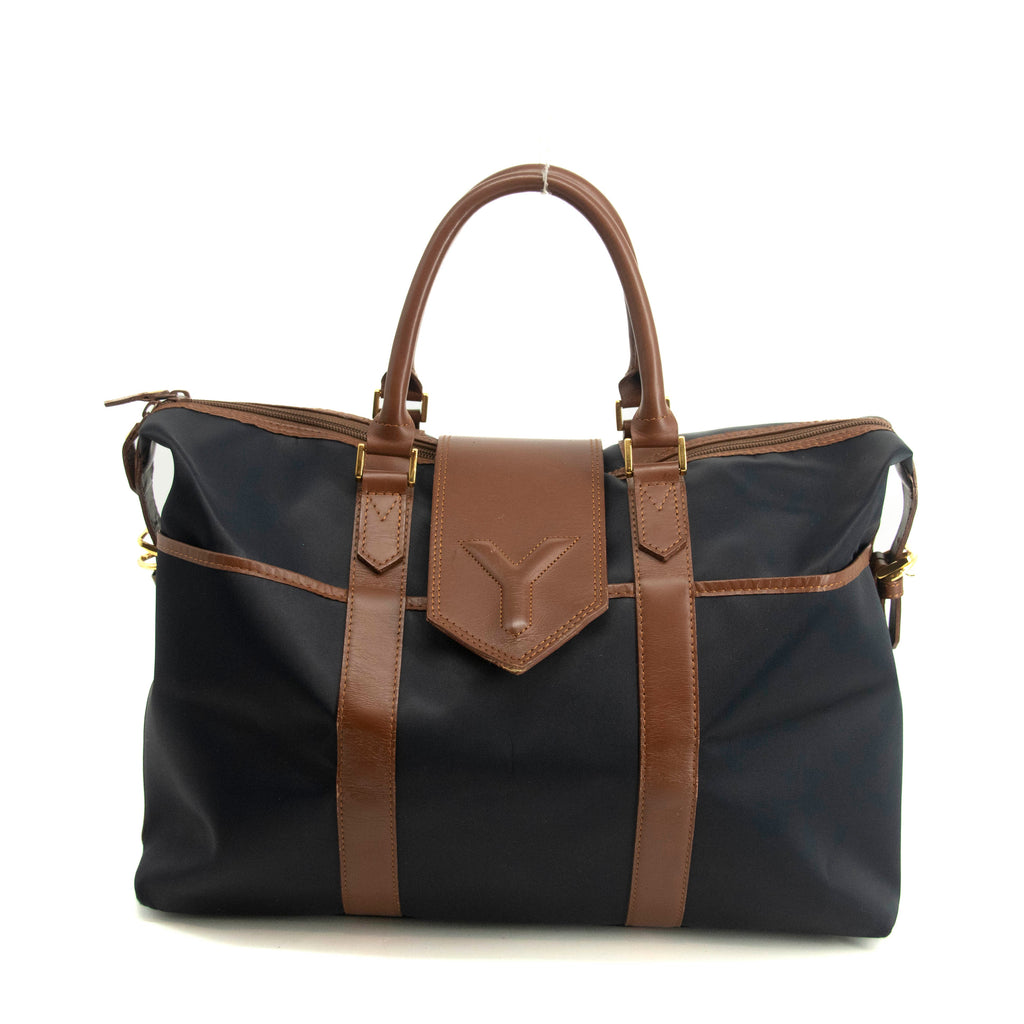 Saint Laurent YSL Nylon x Leather Blue Boston Bag #3995