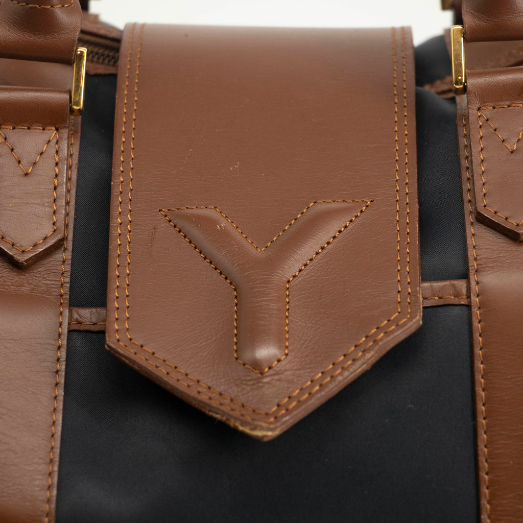 Saint Laurent YSL Nylon x Leather Blue Boston Bag #3995