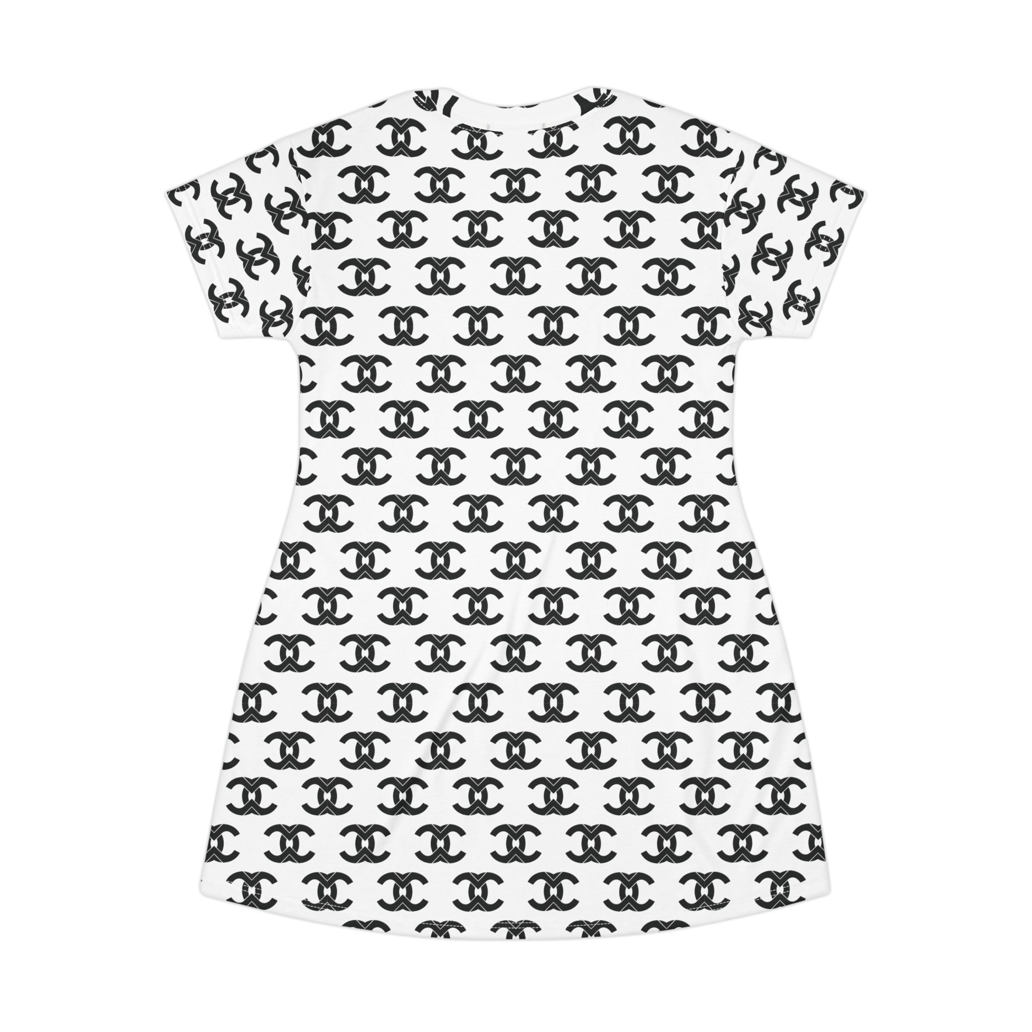 All-Over Print Logo Pattern T‑Shirt Dress — Chic Black & White Repeat Print