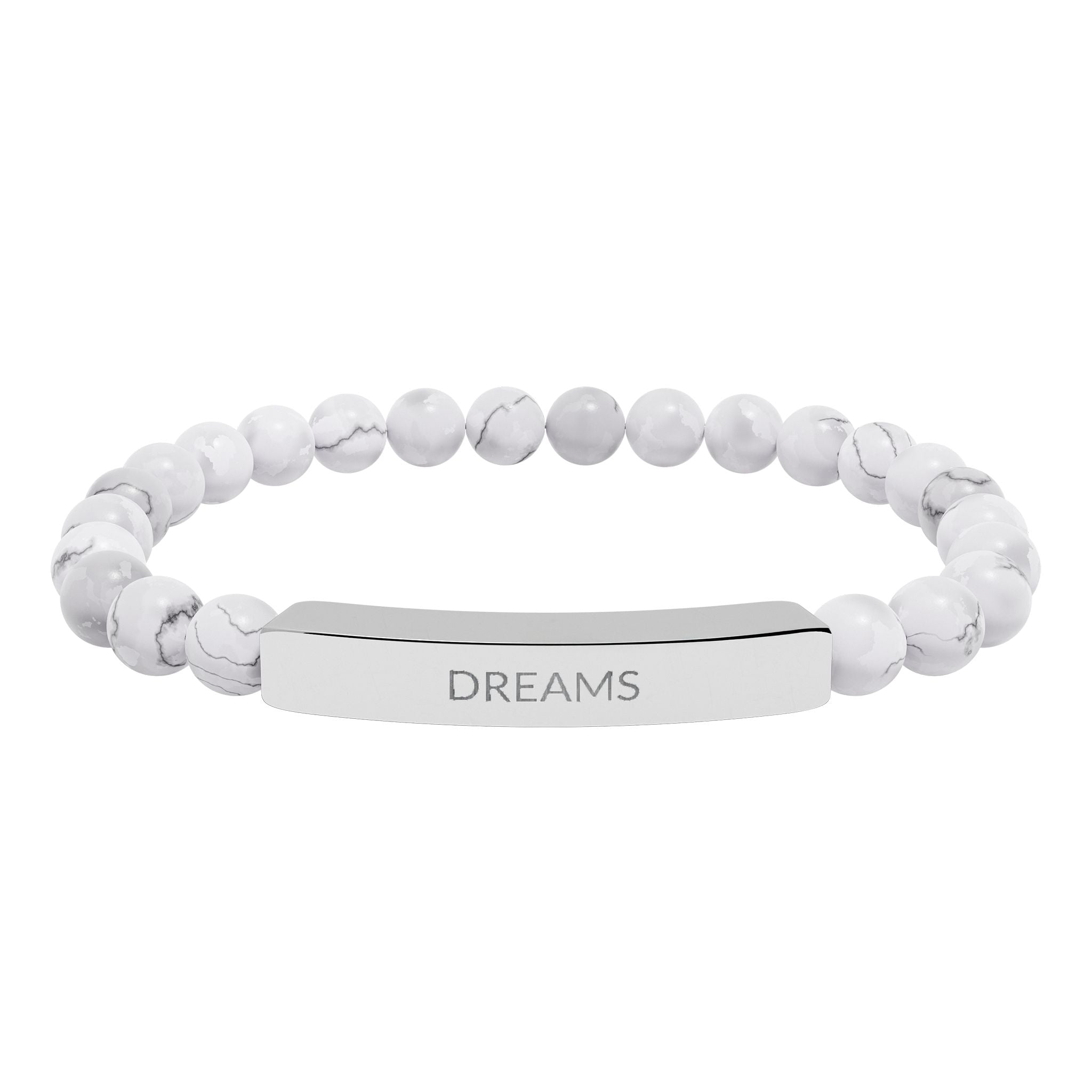 Engraved 'DREAMS' Natural Stone Bead Bar Bracelet