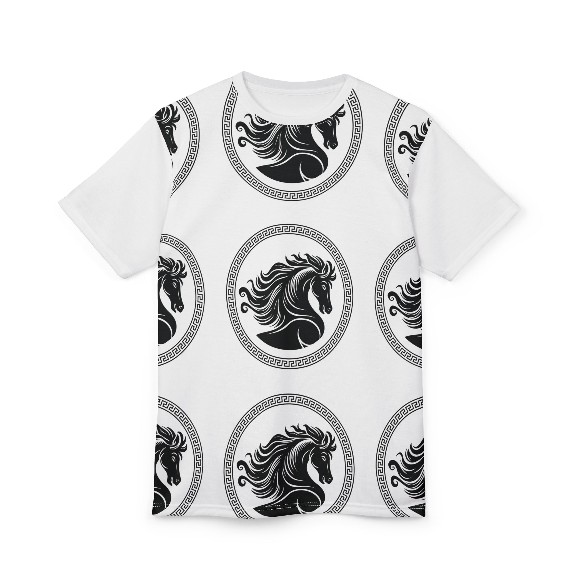 Greek Horse Medallion Tee — Black Stallion All-Over Print
