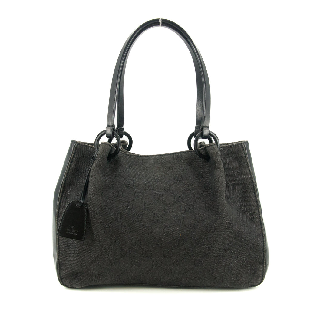 Gucci Black GG Canvas x Leather Tote Bag w/ Pouch #4623