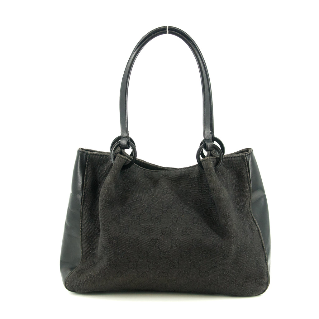 Gucci Black GG Canvas x Leather Tote Bag w/ Pouch #4623