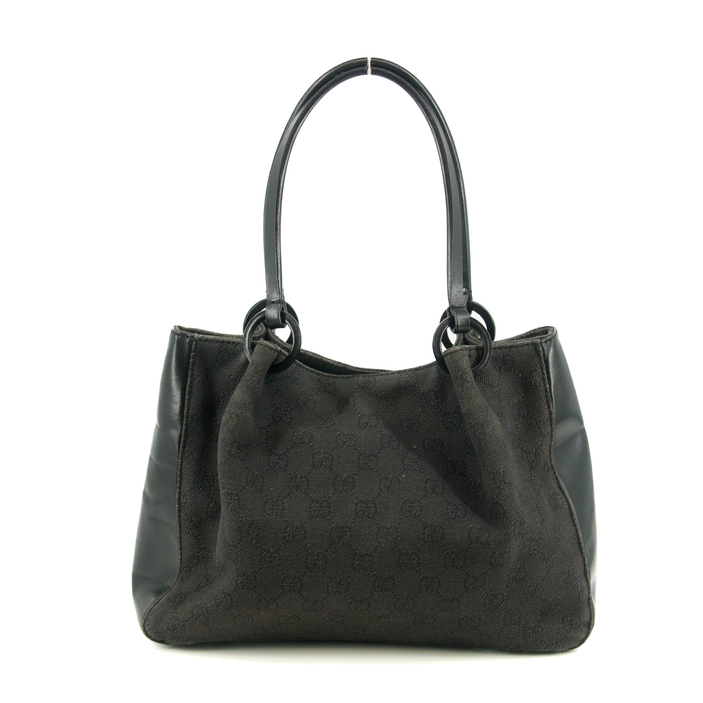 Gucci Black GG Canvas x Leather Tote Bag w/ Pouch #4623