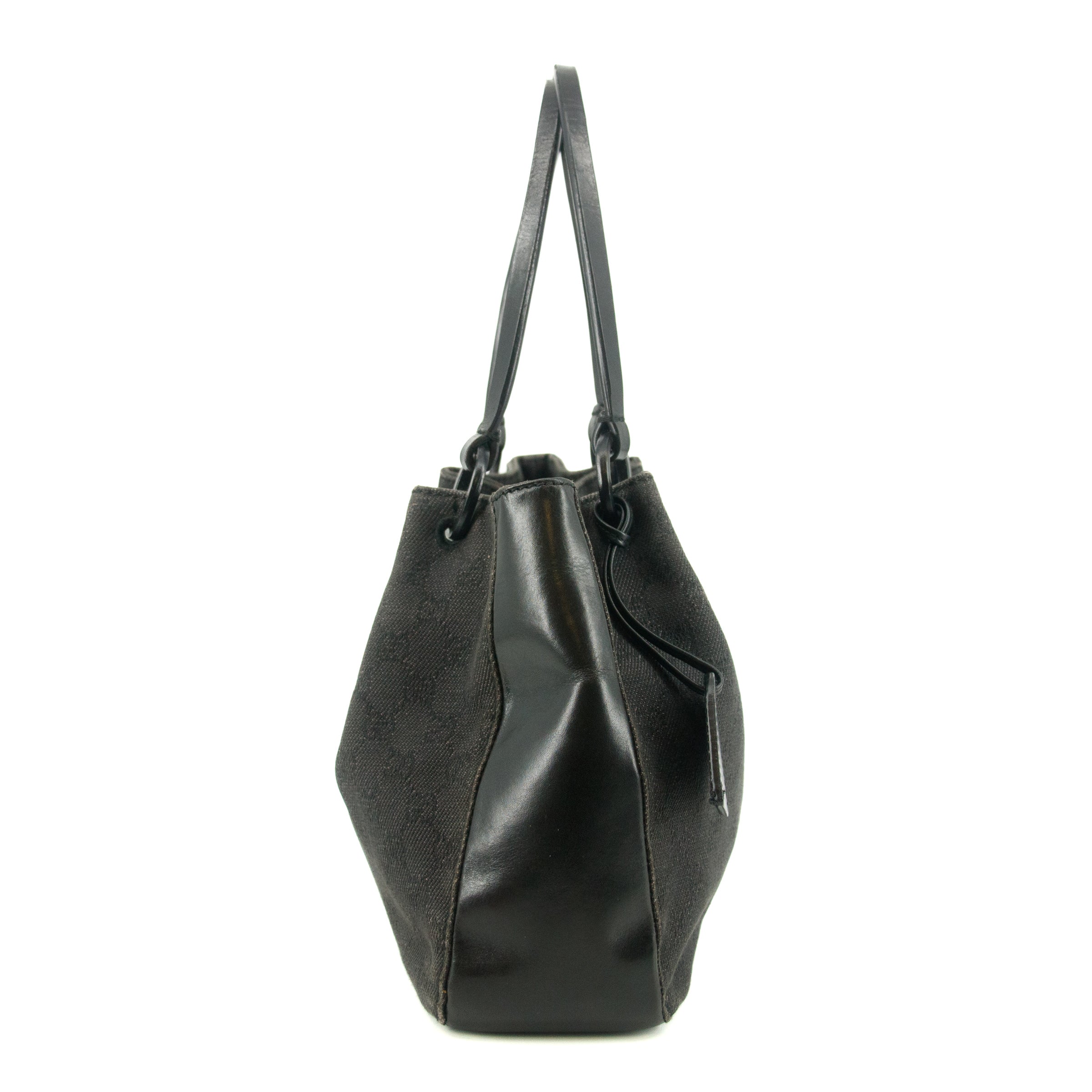 Gucci Black GG Canvas x Leather Tote Bag w/ Pouch #4623