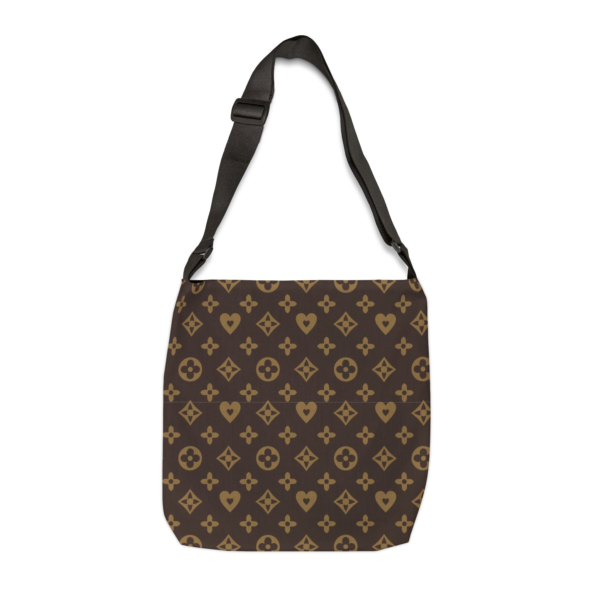 Monogram Pattern Adjustable Tote Bag — Brown Luxury-Style Crossbody Tote