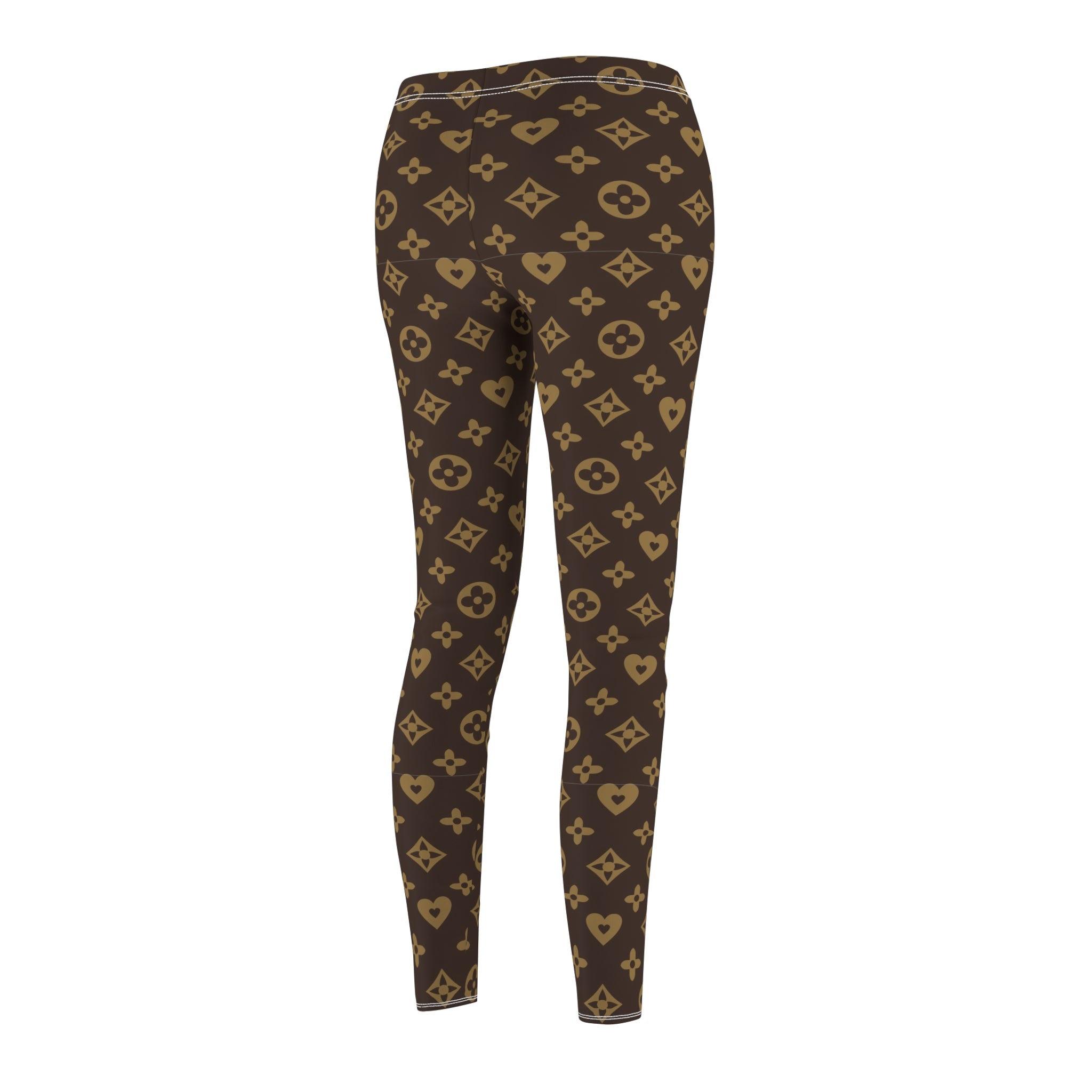 Designer-Inspired Brown Monogram Leggings — Women's All-Over Print Casual Leggings