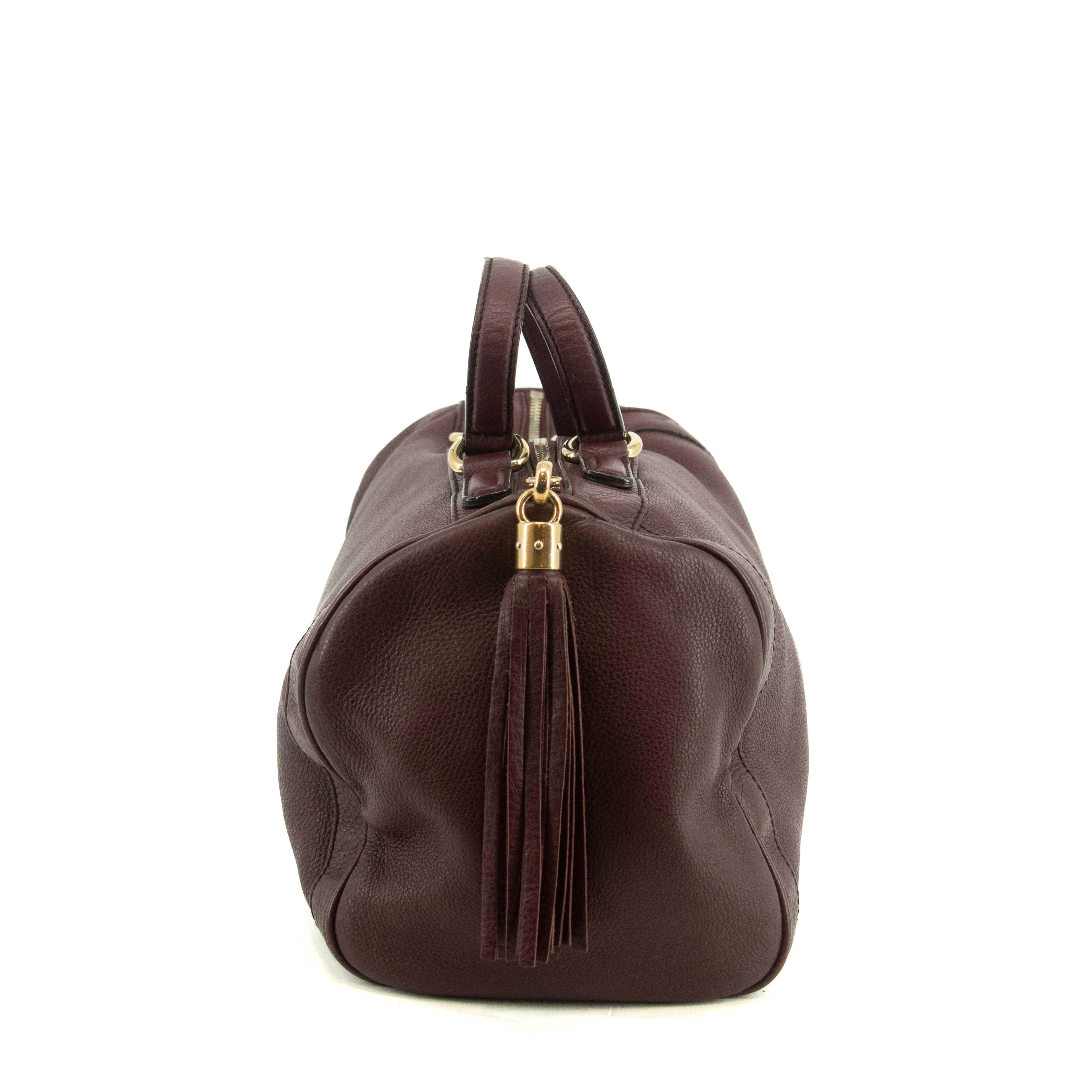 Gucci Burgundy Leather Tassel Soho Boston Bag #4736