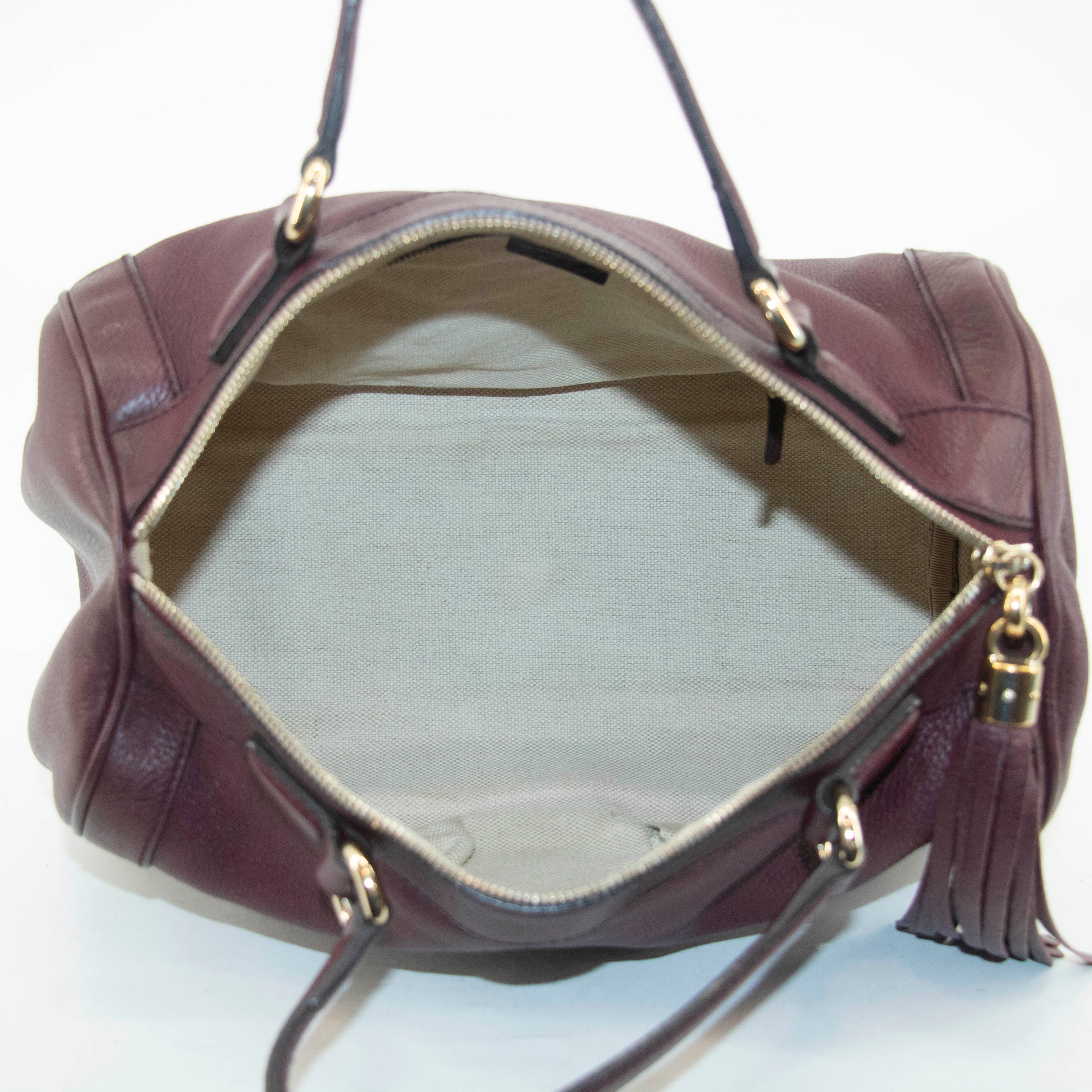 Gucci Burgundy Leather Tassel Soho Boston Bag #4736