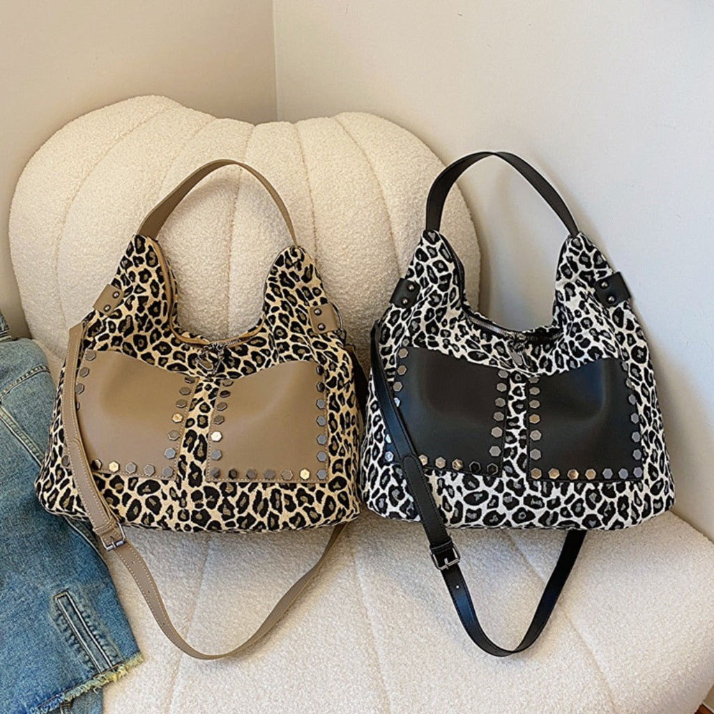 Ladies leopard print large capacity tote bag, vintage hobo bag casual, shoulder bag with crossbody strap, bag underarm bag women