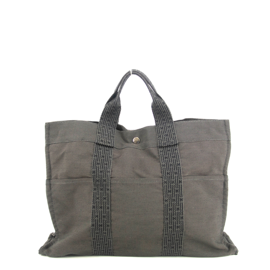 Hermes Herline MM Grey Canvas Tote Bag #4781