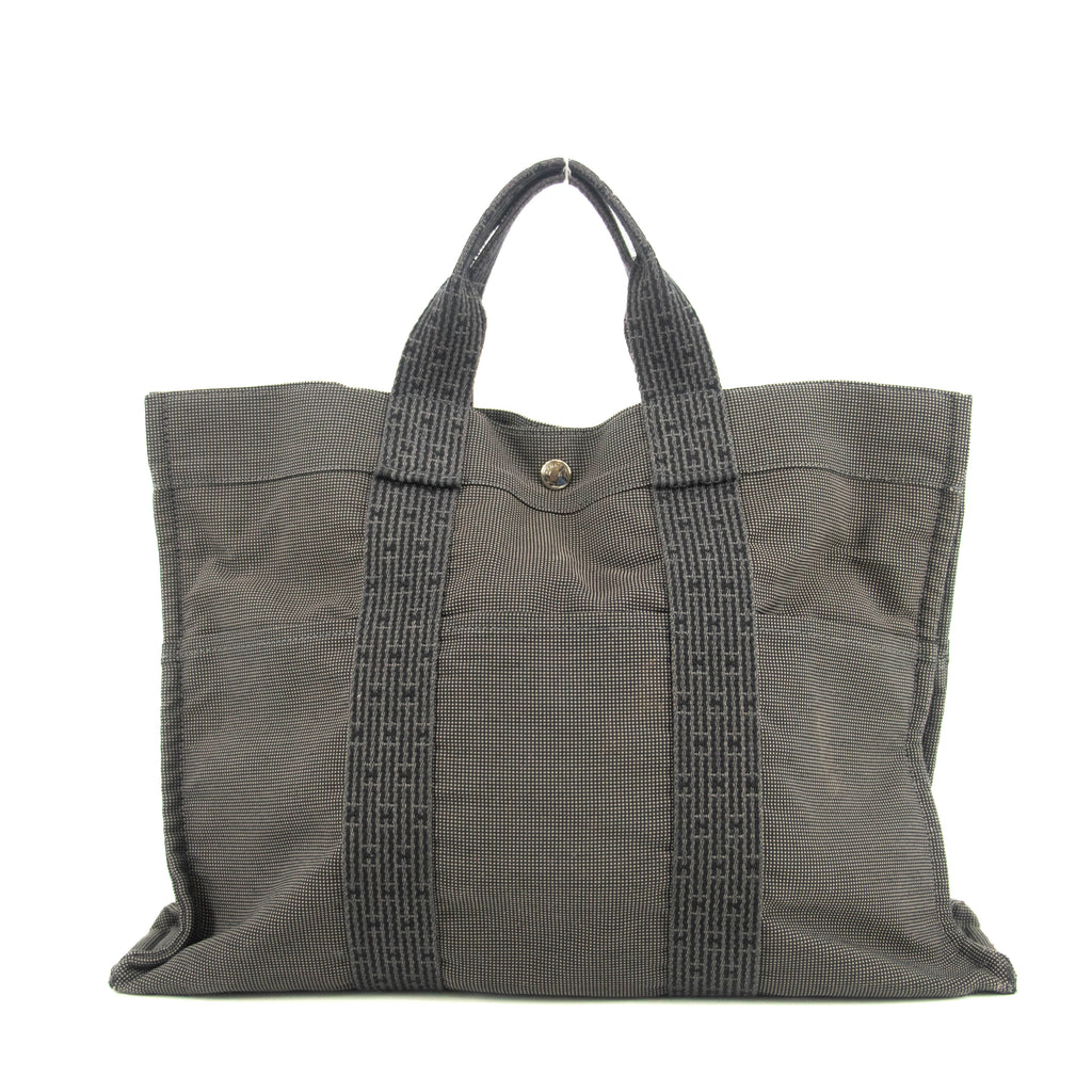 Hermes Herline MM Grey Canvas Tote Bag #4781