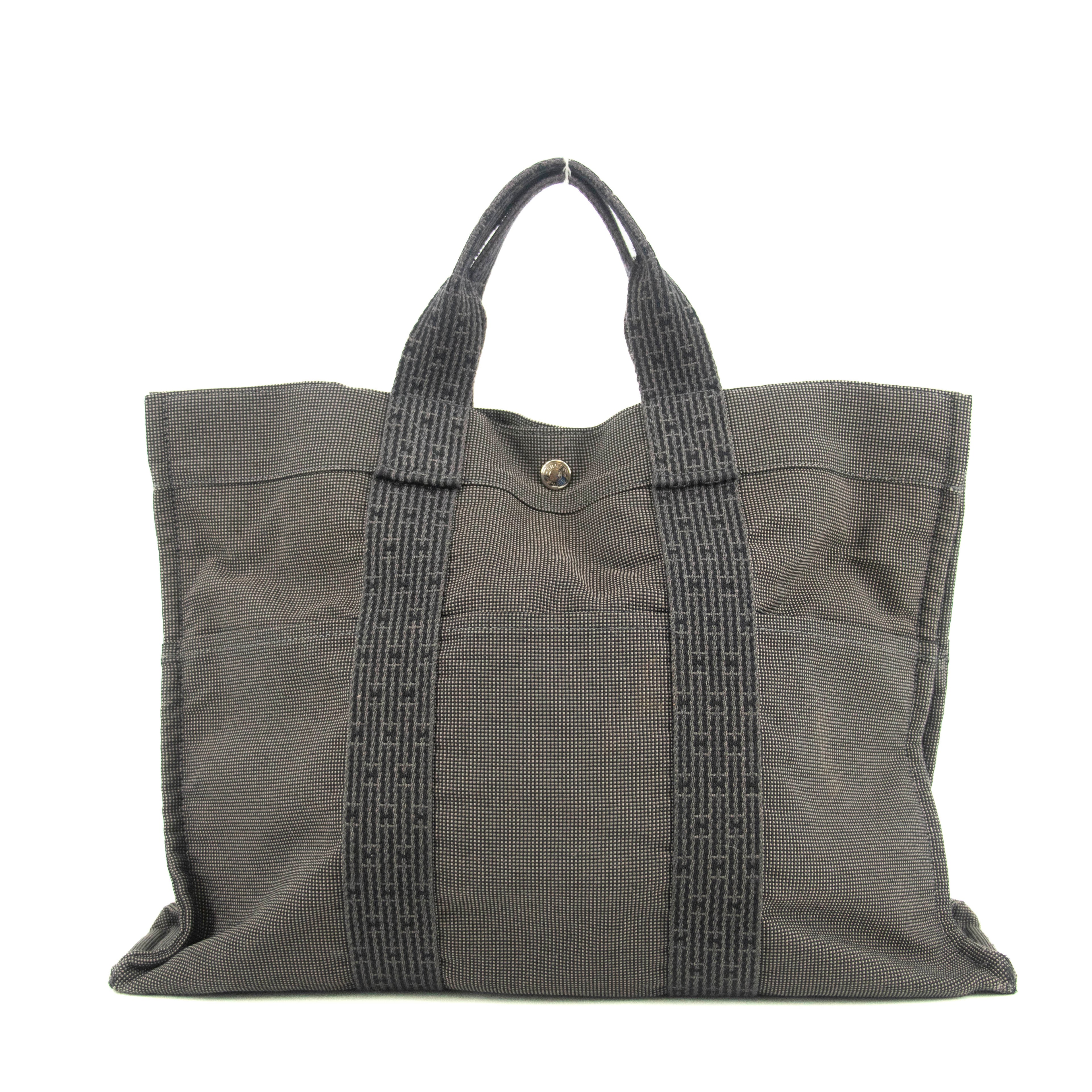 Hermes Herline MM Grey Canvas Tote Bag #4781