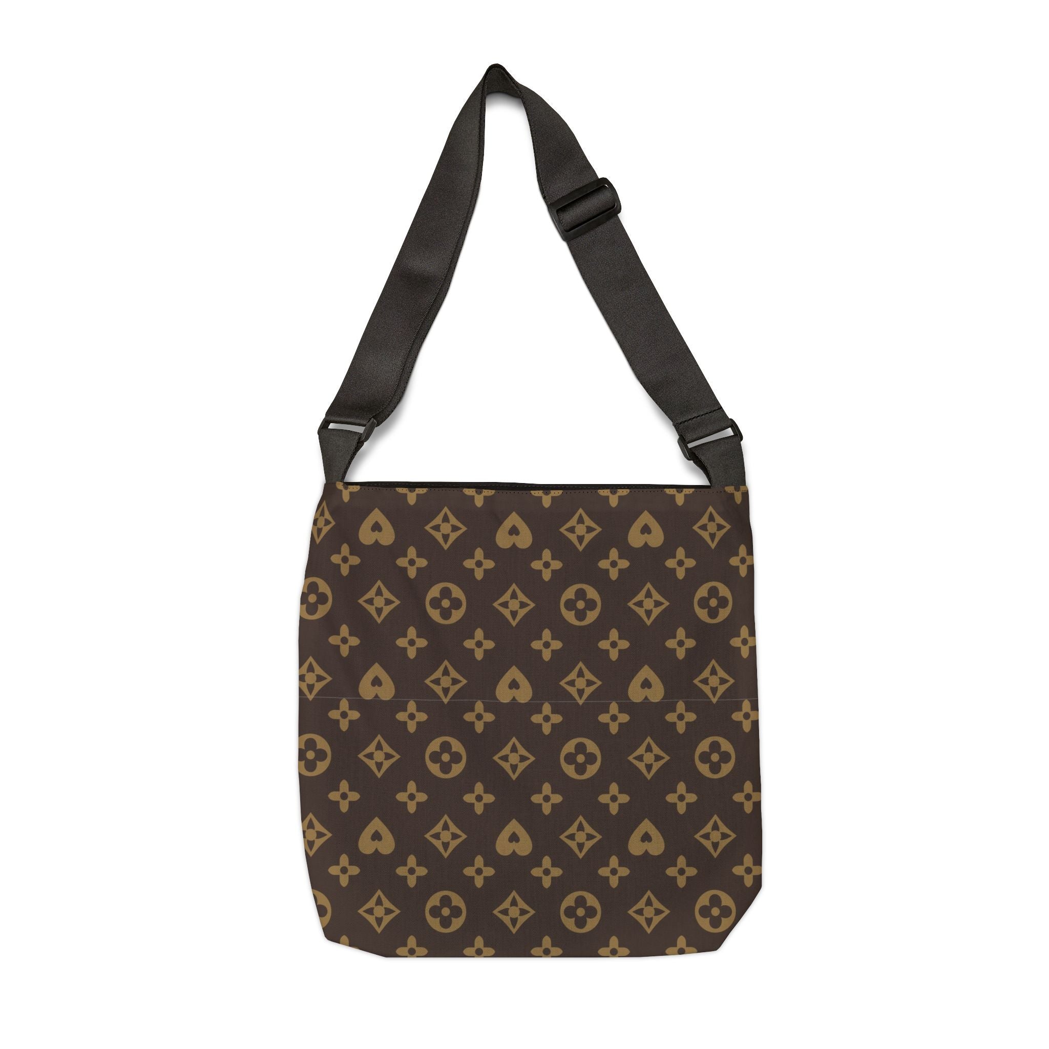 Monogram Pattern Adjustable Tote Bag — Brown Luxury-Style Crossbody Tote