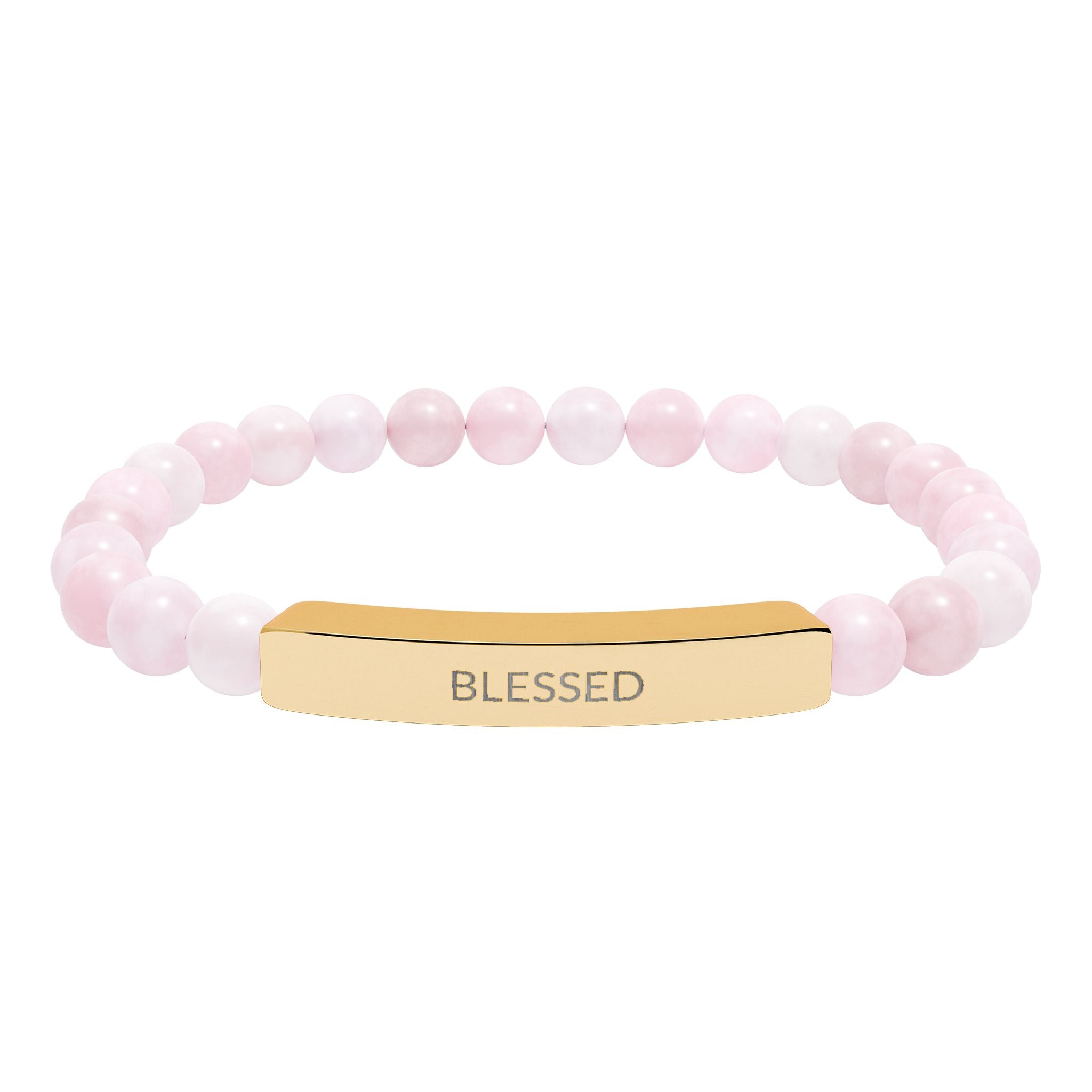 Engraved 'Blessed' Natural Stone Stretch Bar Bracelet
