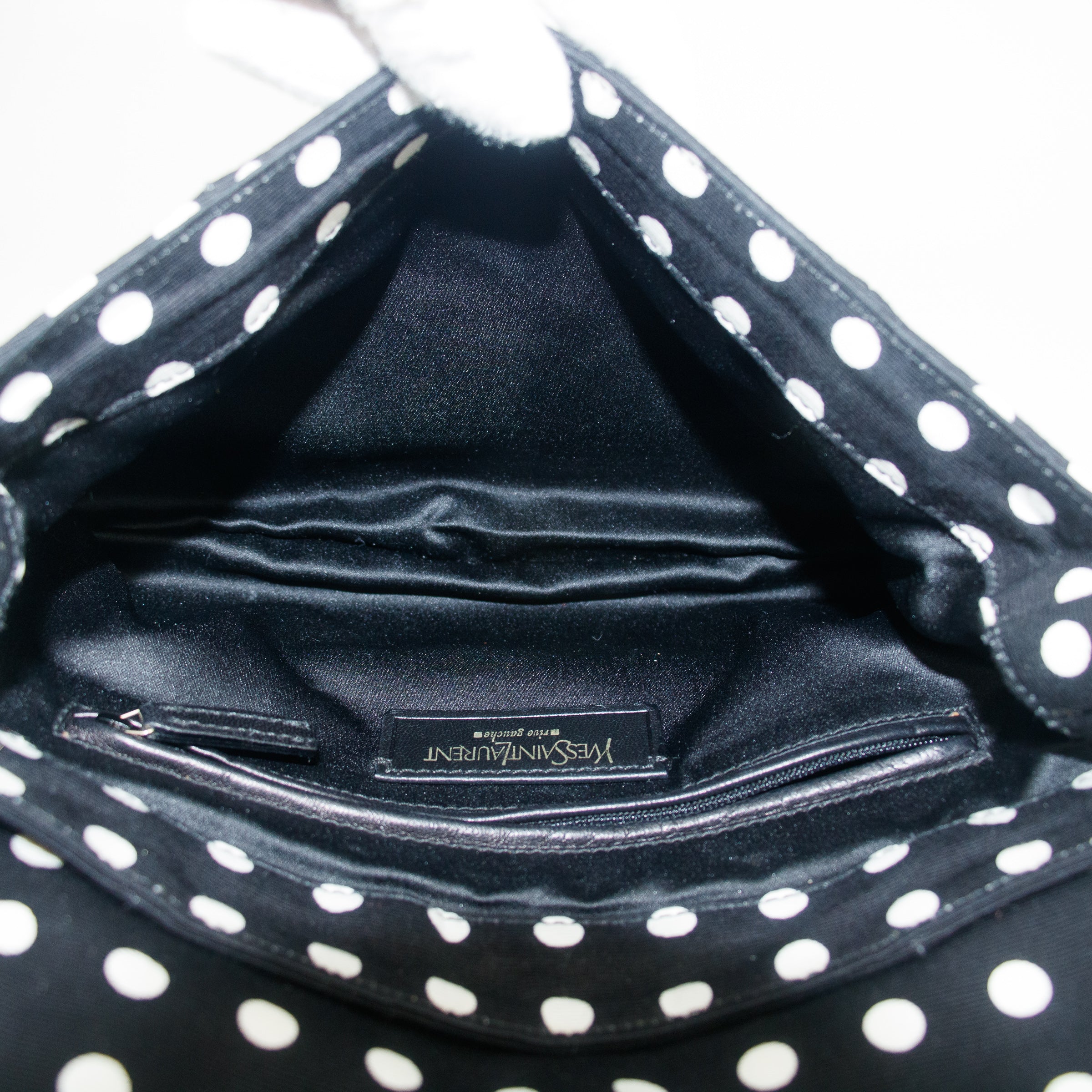 Yves Saint Laurent Canvas Black Polka Dot Shoulder Bag #5276