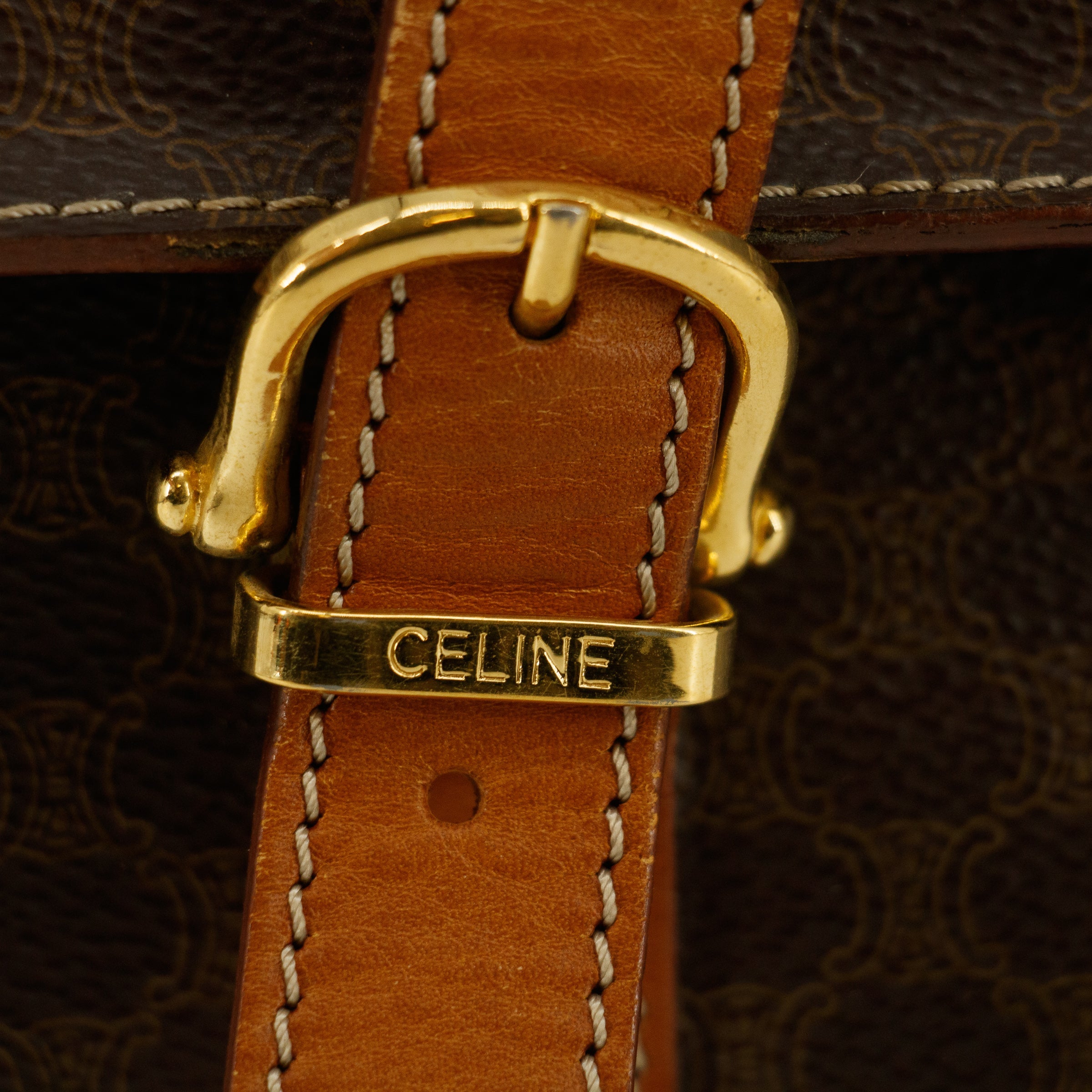 Celine Macadam Triomphe Brown Leather Boston Bag  #5367