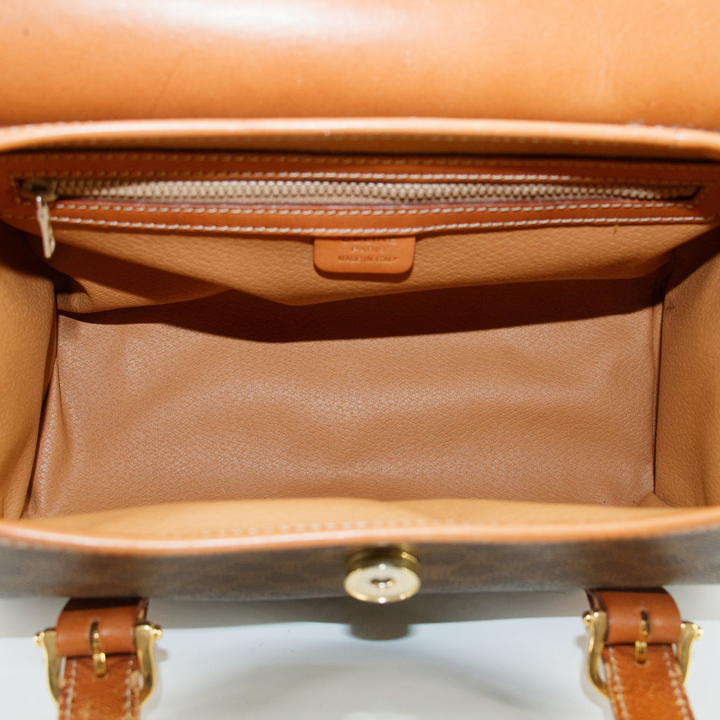 Celine Macadam Triomphe Brown Leather Boston Bag  #5367