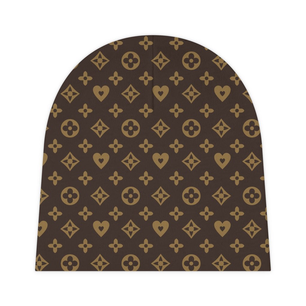 Brown Monogram Baby Beanie — Luxe Pattern Infant Hat