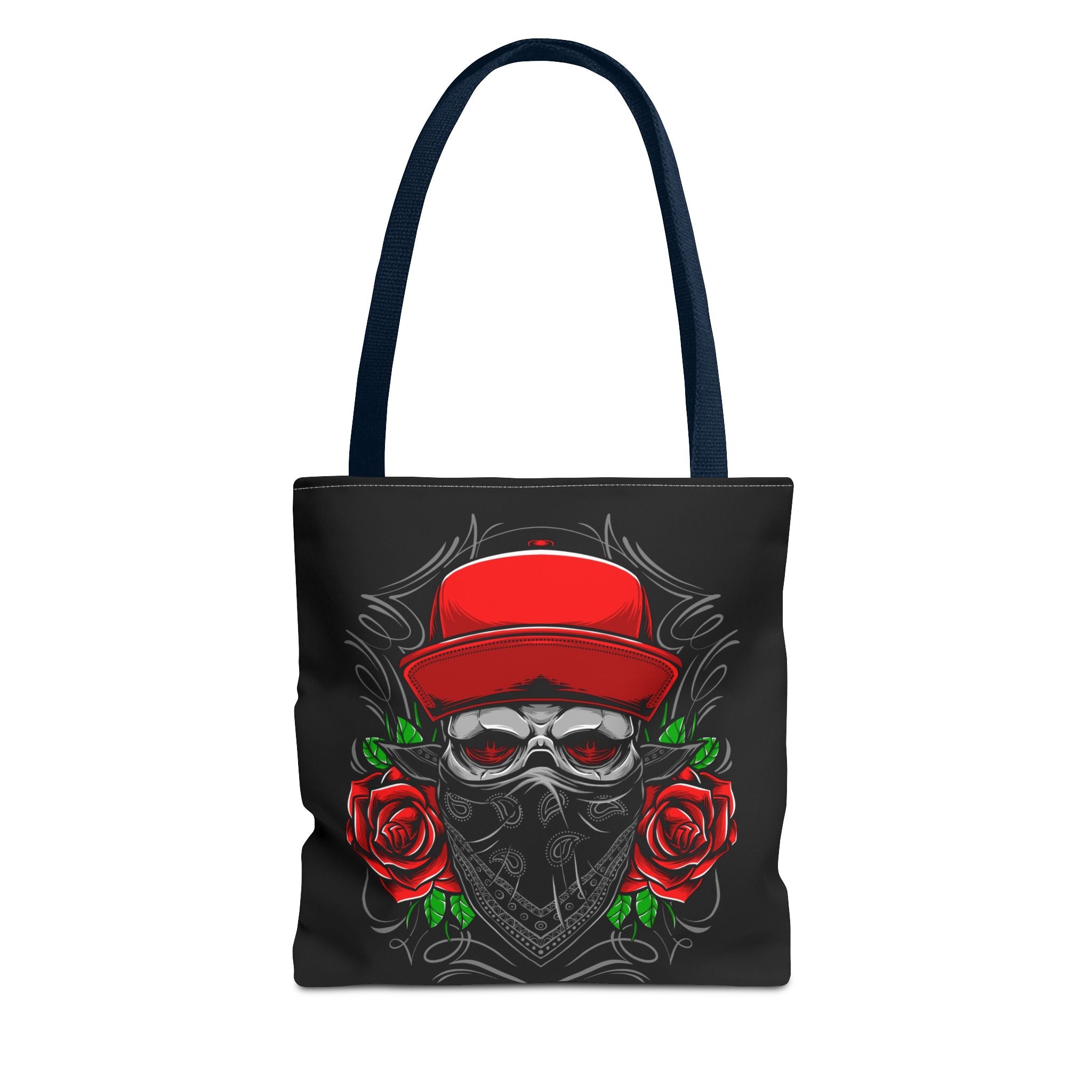 Skull Bandana Tote Bag — Red Cap & Roses Gothic Reusable Shopper